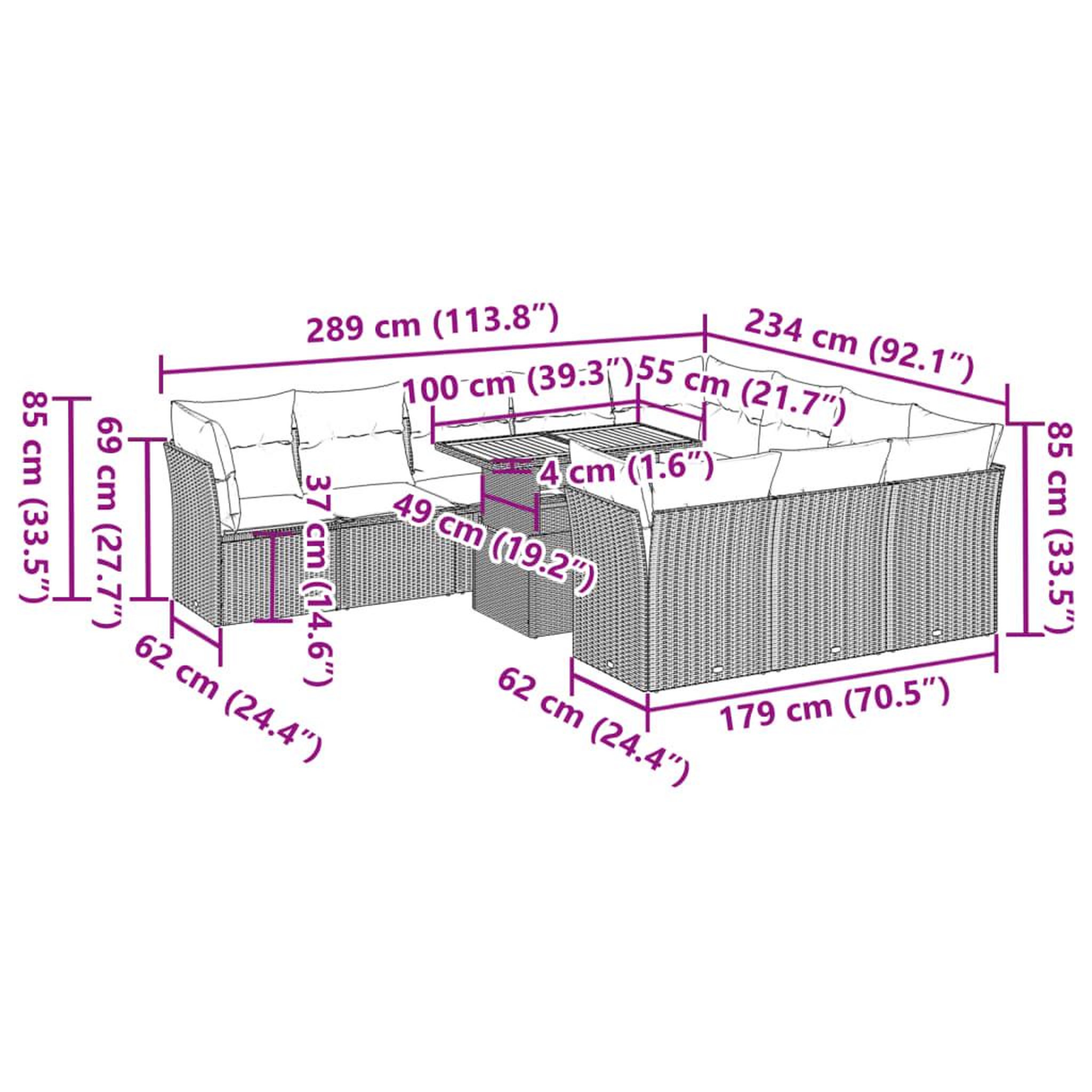 Voir la diapositive 6 : VIDAXL Salon de jardin 11 pcs avec coussins gris resine tressee