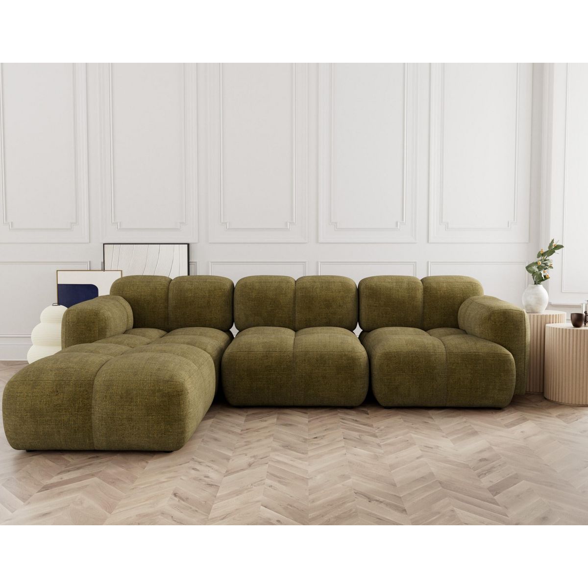 LISA DESIGN Grace - canapé modulable d'angle réversible 4 places en velours texturé