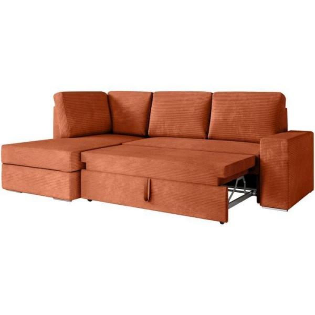 LOUNGITUDE Canapé d'angle gauche 3 places convertible ADEN avec coffre en velours côtelé - Terracotta - L246 x P174 x H96cm - LOUNGITUDE