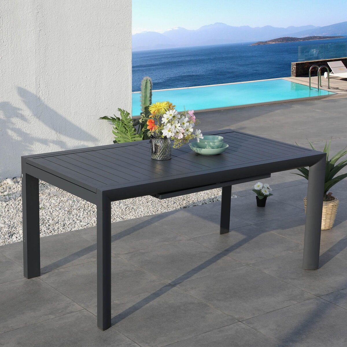 RED DECO Table de jardin extensible CUBA Gris Aluminium 160/240 x 90 x 75 cm