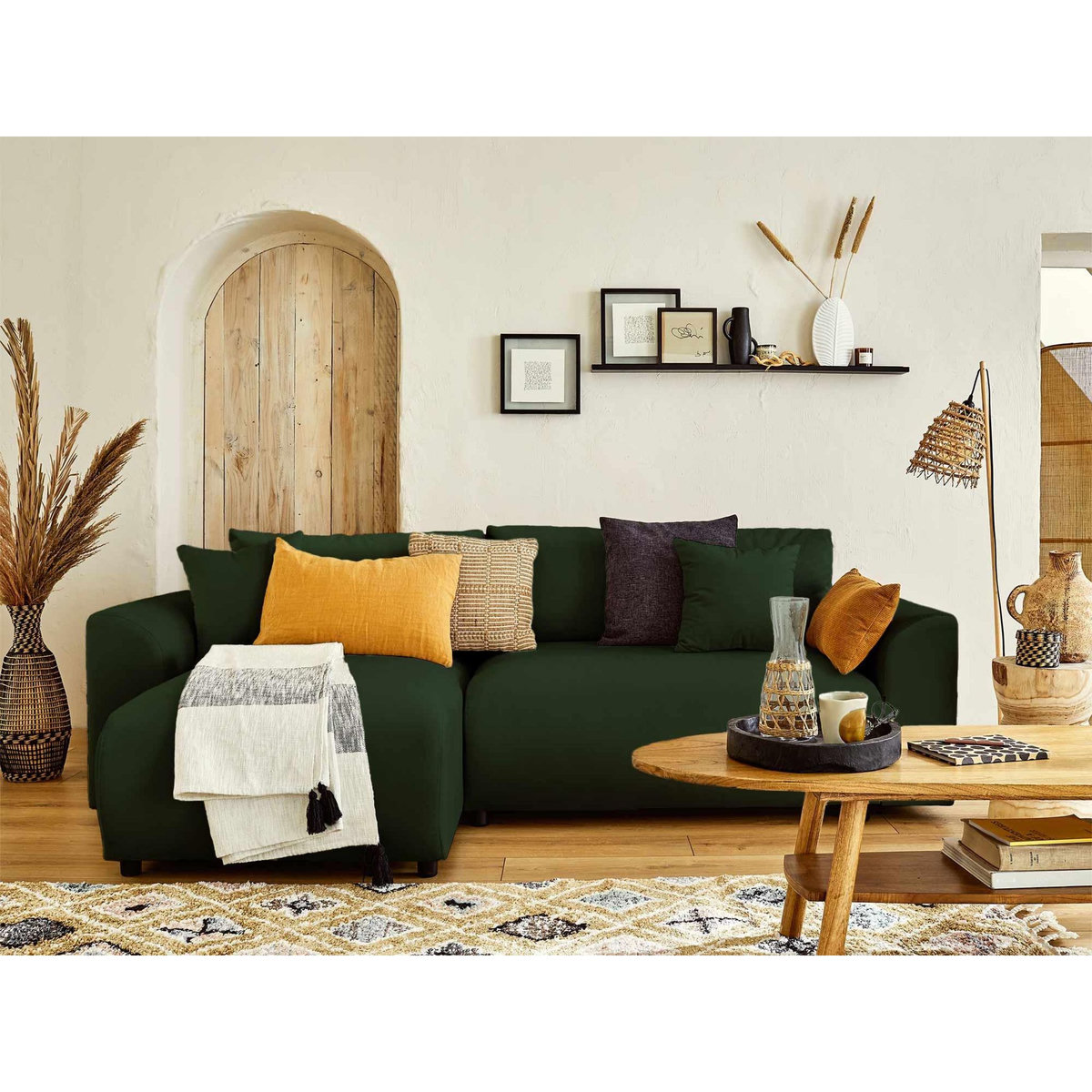 LISA DESIGN Camelia - canapé d'angle réversible - 4 places - convertible avec coffre et poches - en velours