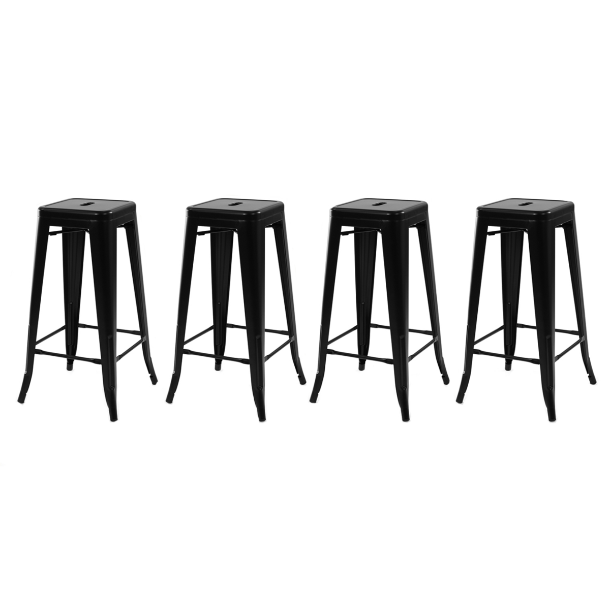 ID MARKET Lot de 4 tabourets de bar LENY métal noir mat empilable aspect brut factory
