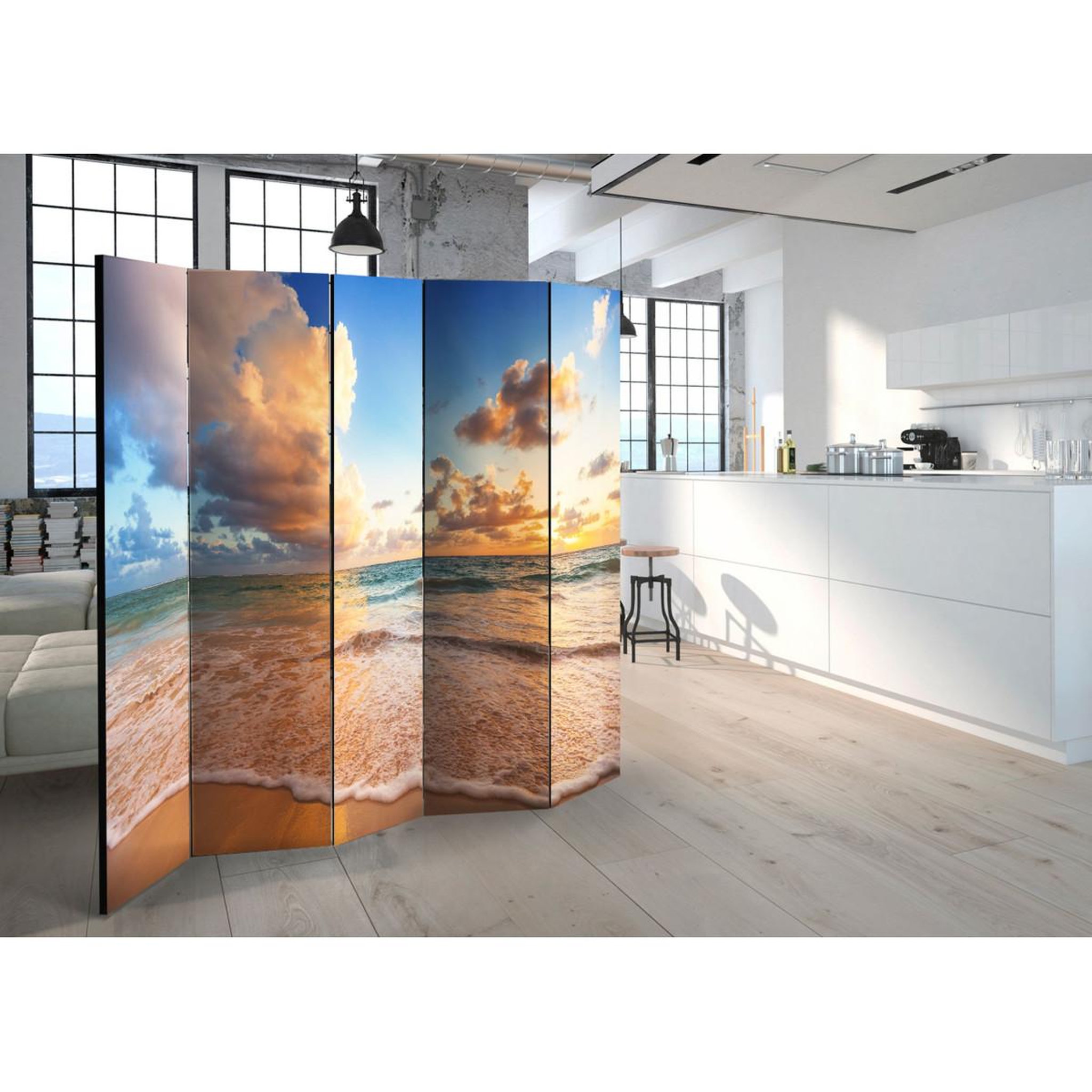 Voir la diapositive 2 : Paris Prix Paravent 5 volets  morning by the sea  172x225cm