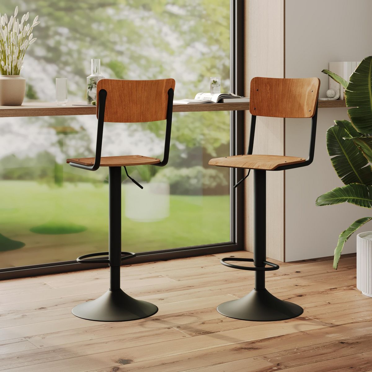 Rendez vous déco Lot de 2 chaises de bar réglables 60/80 cm en bois noir - Clem