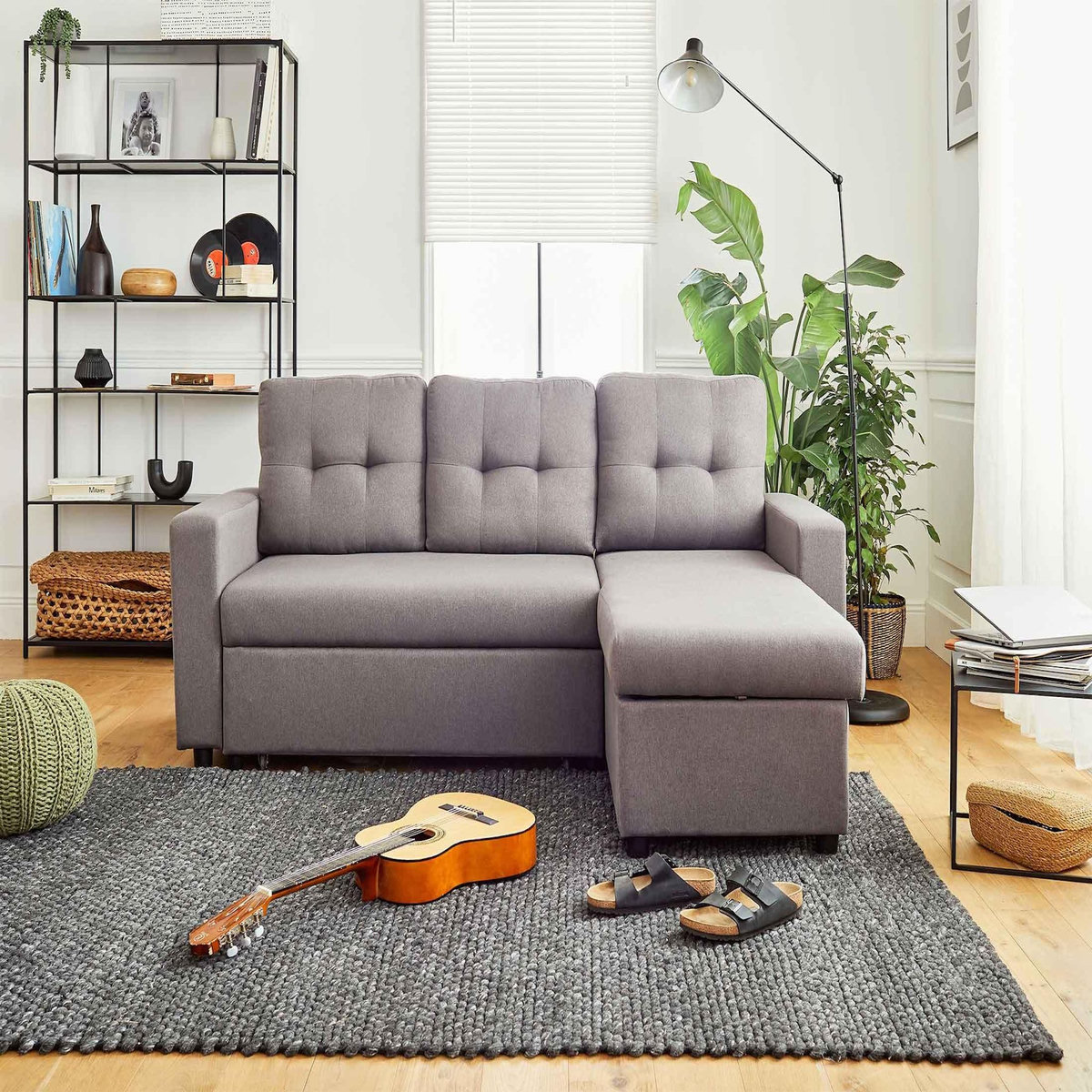 BEST MOBILIER Tulipe - canapé d'angle réversible - 4 places - convertible avec coffre - en tissu