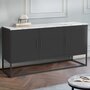 Voir la diapositive 2 : ID MARKET Buffet bas 113 cm ALASKA 3 portes noir plateau effet marbre blanc
