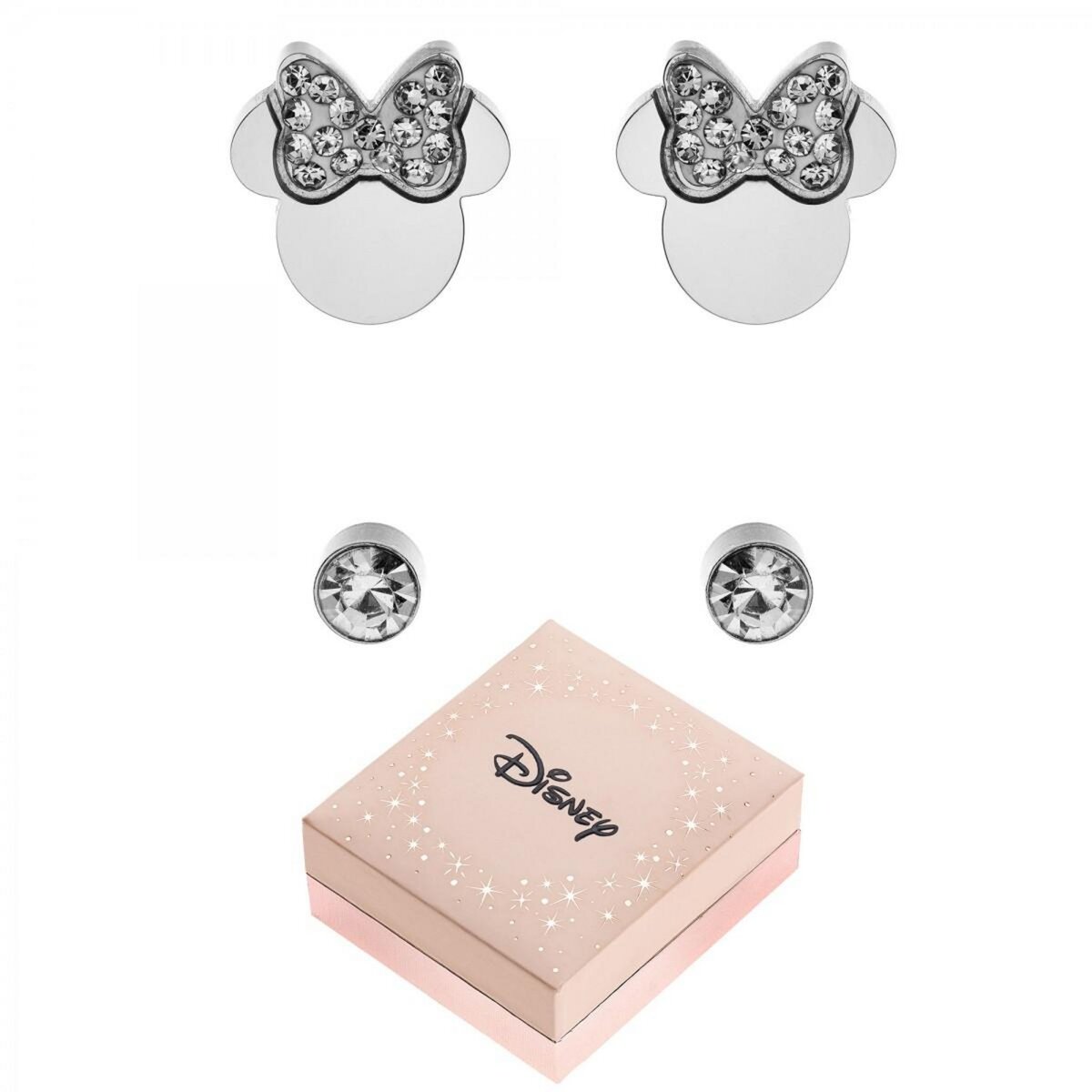 SC CRYSTAL Lot de 2 paires de boucles d'oreilles Disney ornées de Cristaux scintillants - Minnie