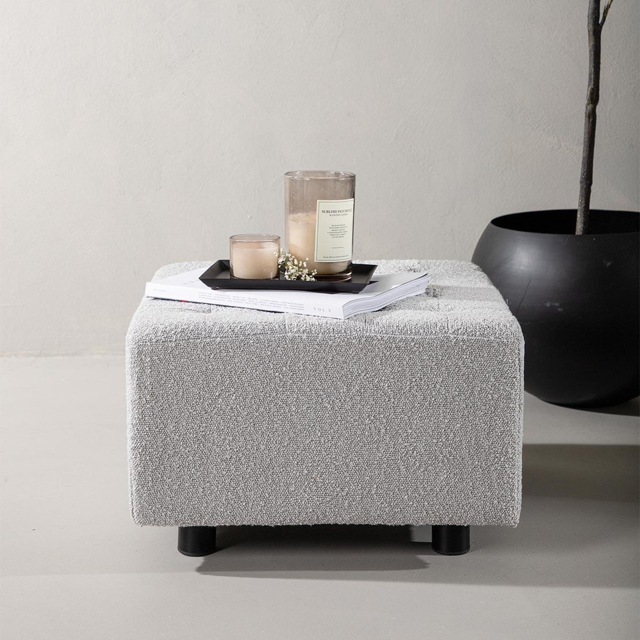 Voir la diapositive 4 : Paris Prix Pouf tissu bouclé  bowie  51cm gris clair