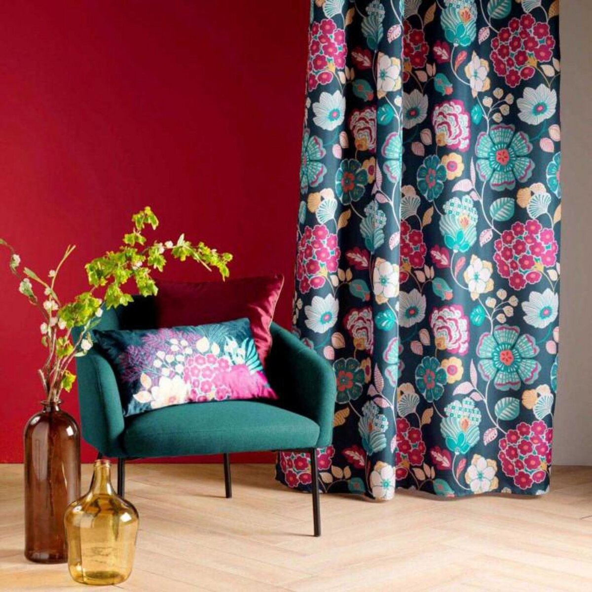 Paris Prix Rideau à Œillets Imprimé  Winteria  140x260cm Bleu