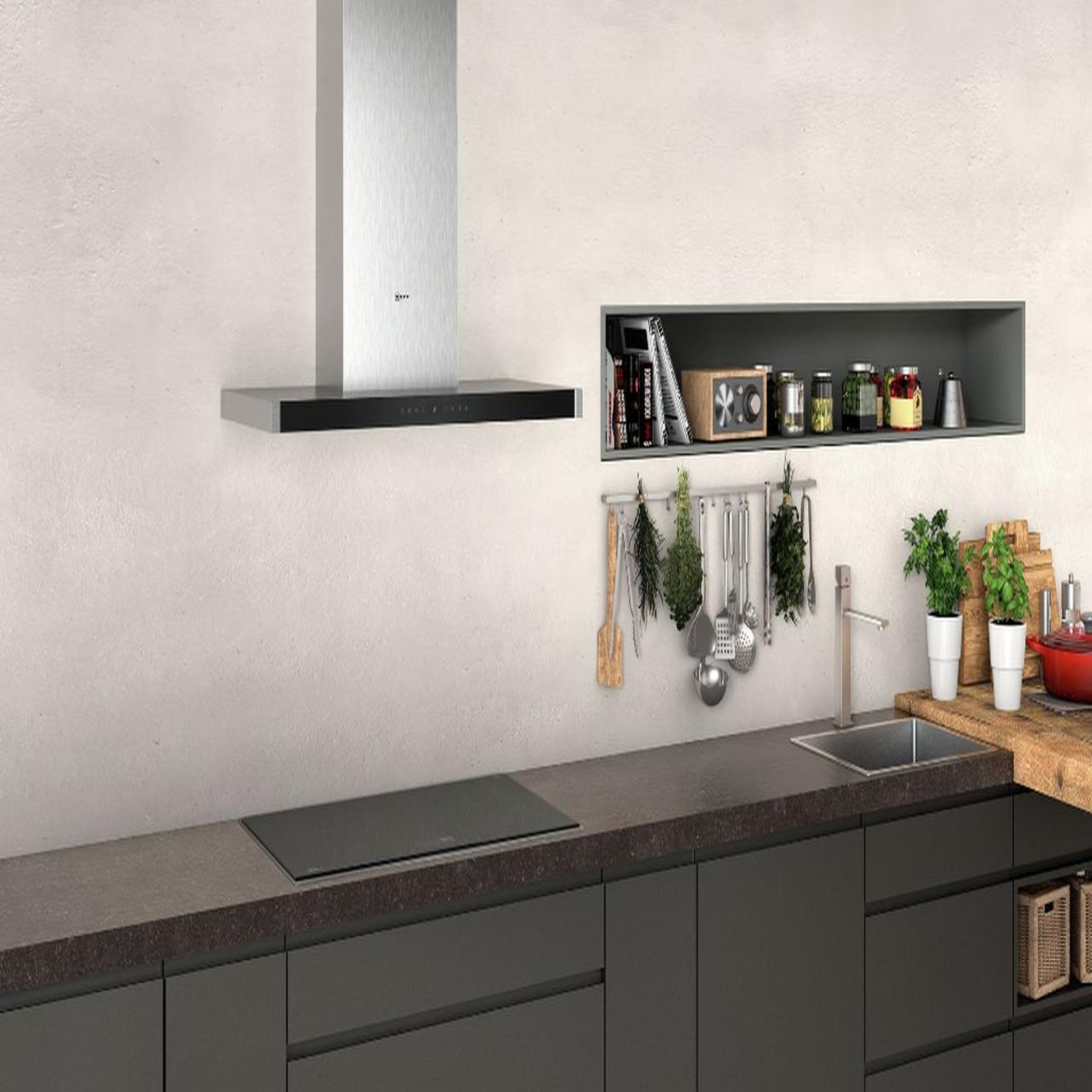 Voir la diapositive 5 : Neff Hotte décorative murale 90cm 55db 427m3/h inox - d95bmp5n0