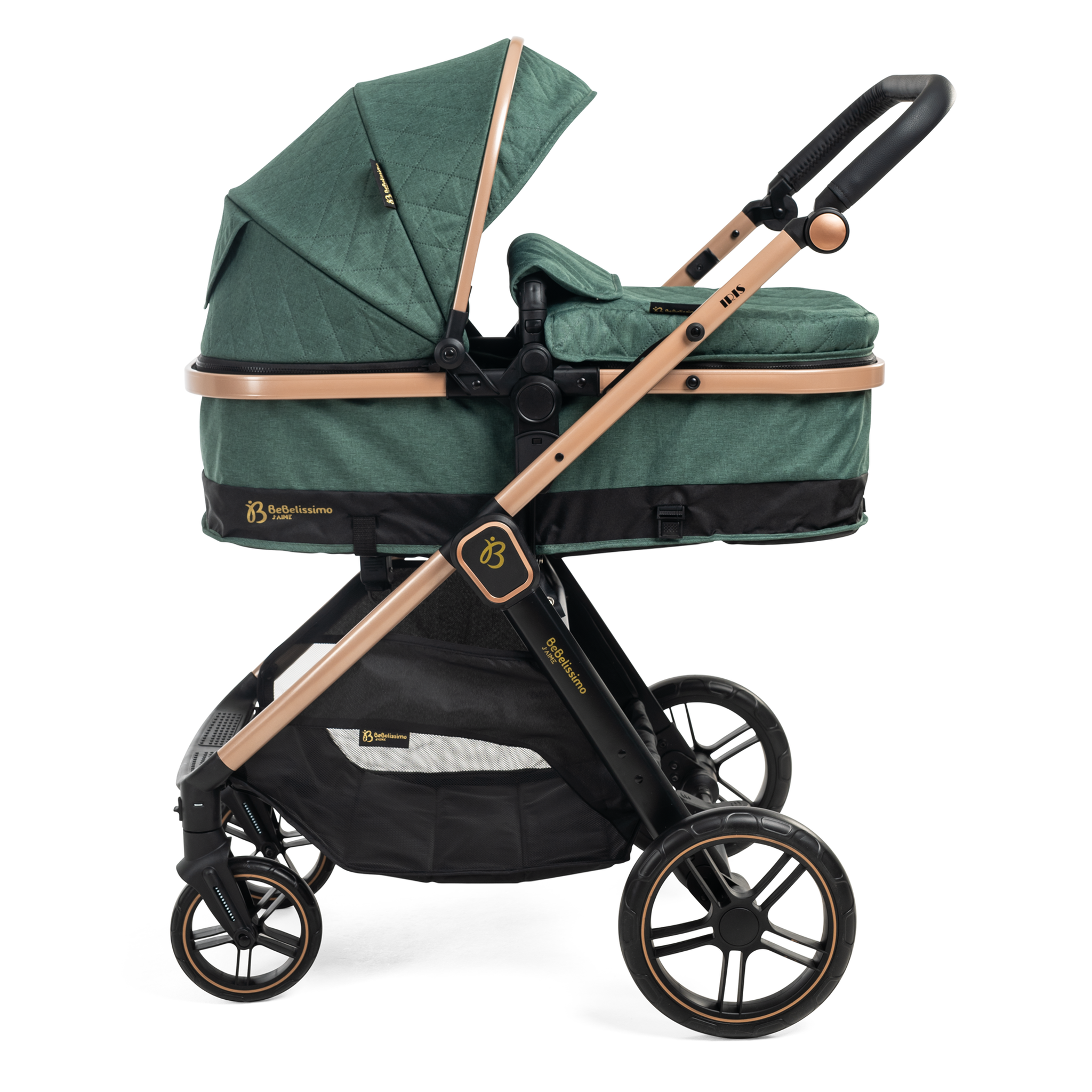 Voir la diapositive 2 : BEBELISSIMO Poussette combinée trio 3 en 1 - siège auto 0+ IRIS – nacelle – base Isofix - jambe de force – jusqu'à 22kg  - vert