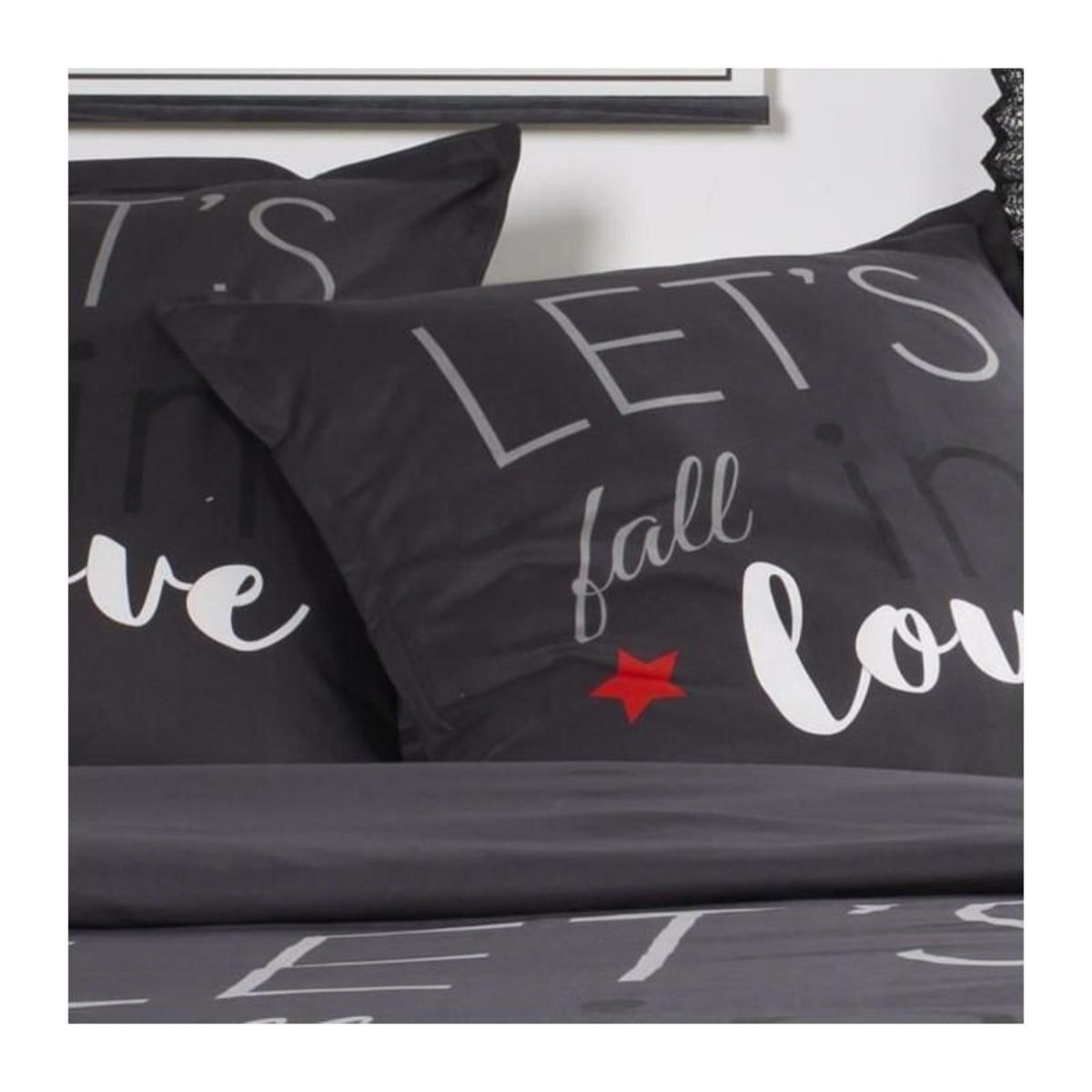 Today TODAY Parure de lit Coton Love - 2 personnes - 240 x 260 cm - Imprime Gris