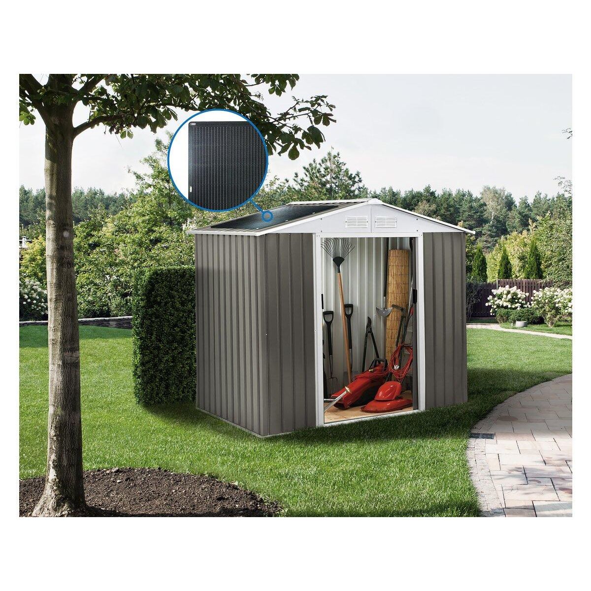 Habitat et Jardin Abri jardin métal  Dallas  - 5,29 m² avec panneaux solaires - Taupe