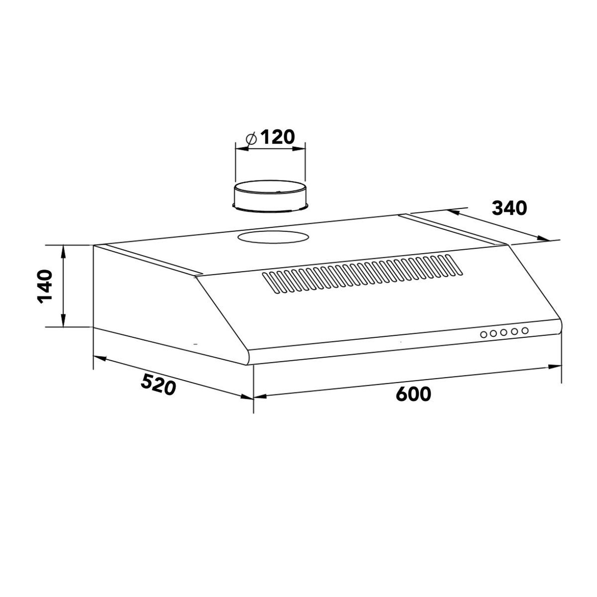 Voir la diapositive 3 : Airlux Hotte visière 60cm 322m3/h blanc - ahc632wh
