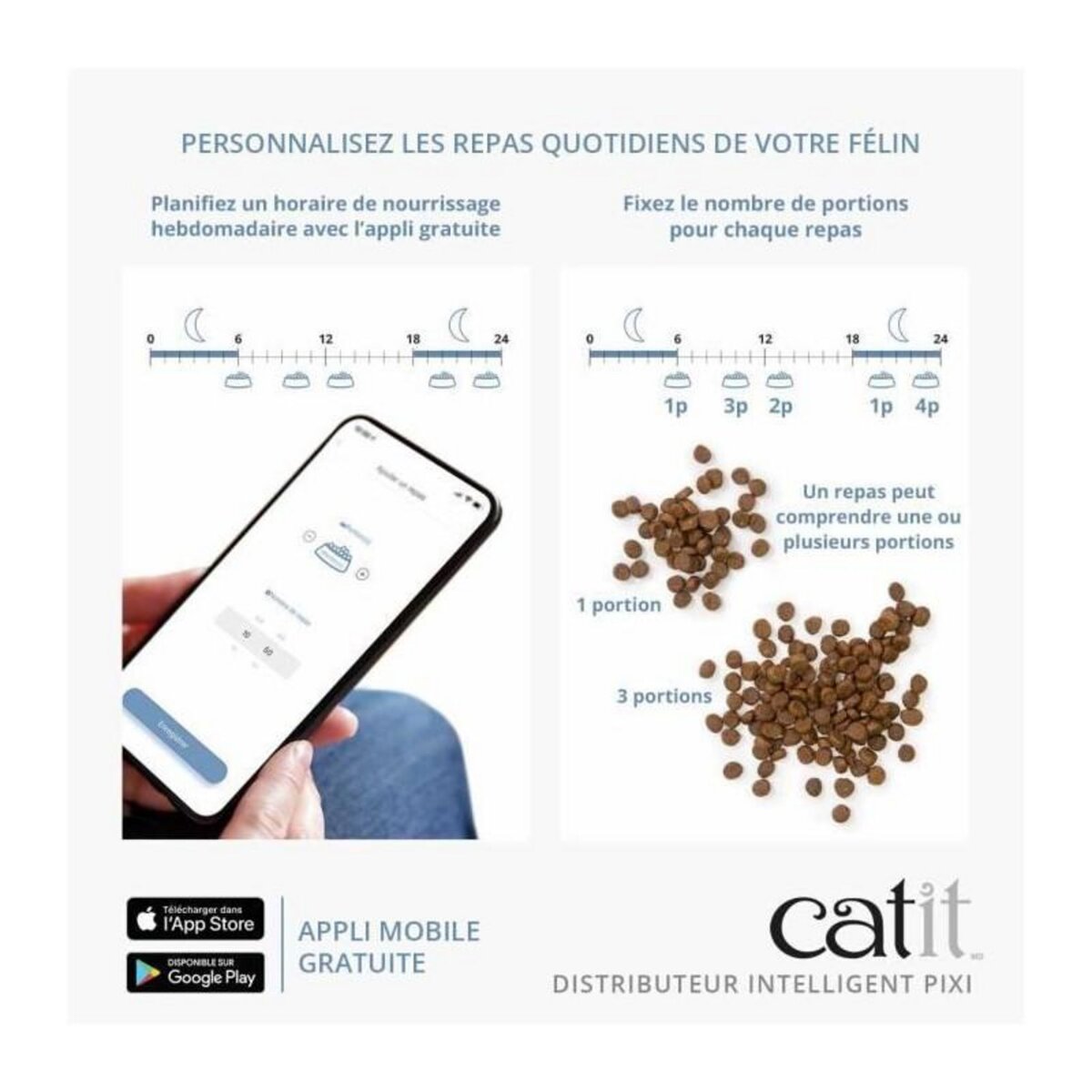 Cat'it CATIT - PIXI Distributeur de croquettes connecté pour chat - 1,2 kg (contrôlé par une application)