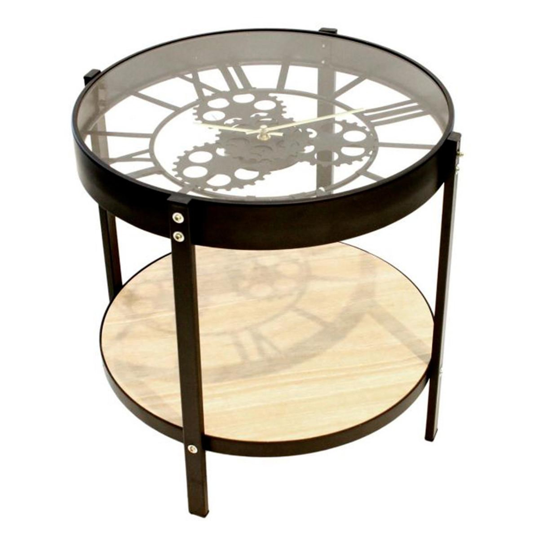 The Home Deco Factory Table d'Appoint Design  Plateau Horloge  40cm Noir