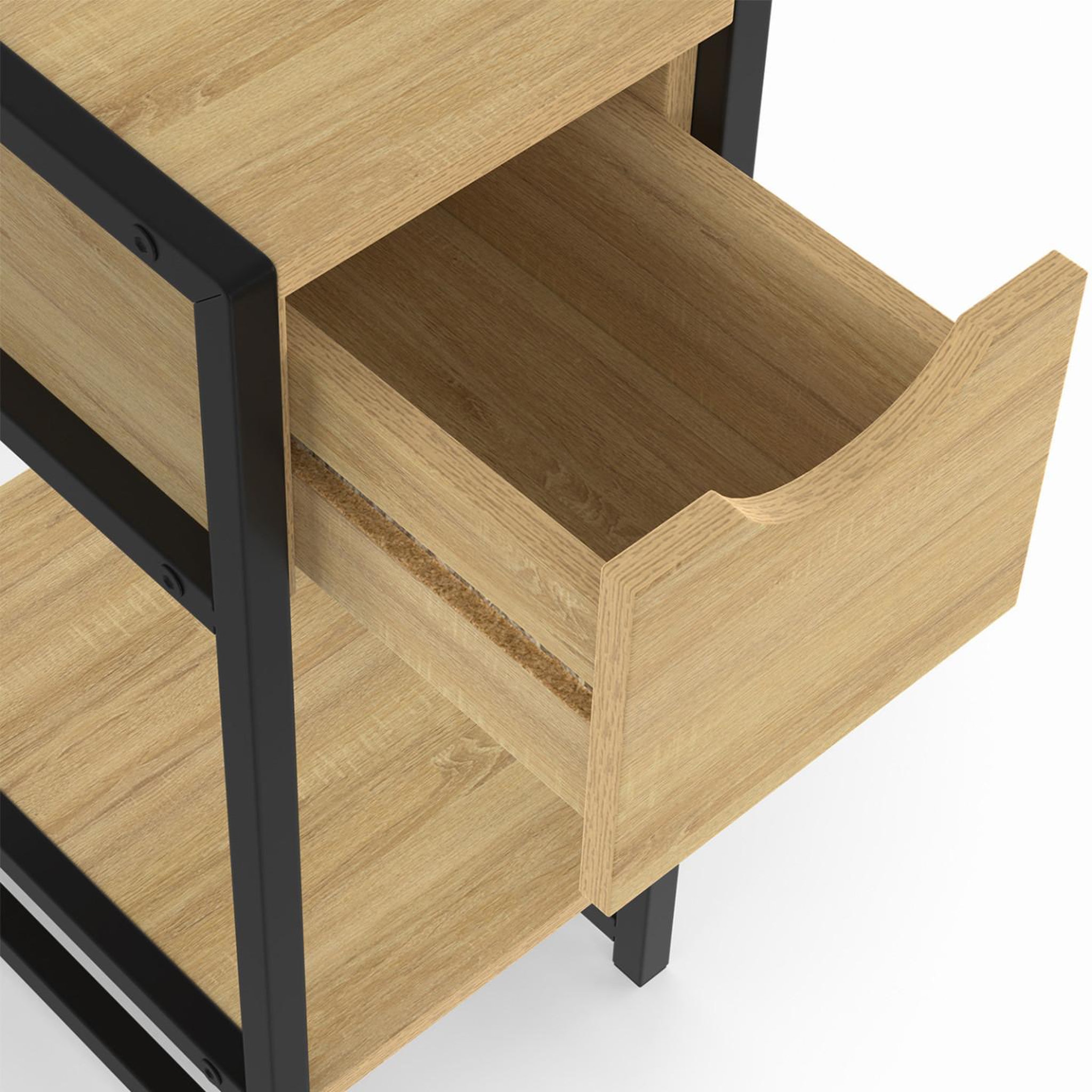 Voir la diapositive 5 : ID MARKET Lot de 2 tables de chevet detroit 1 tiroir avec tablette gain de place bois et métal noir design industriel