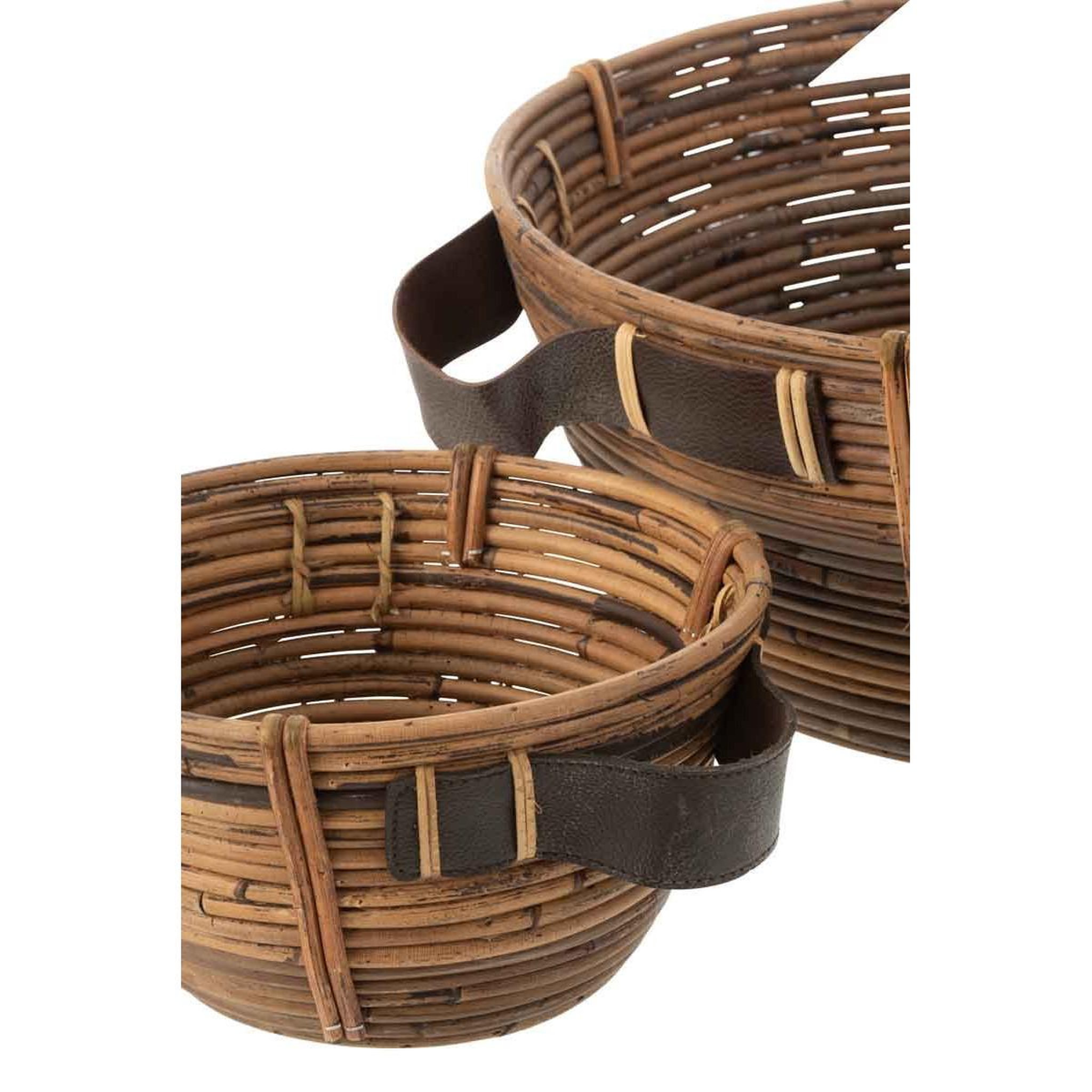 Voir la diapositive 4 : J-LINE Lot de 3 coupelles déco  anse  44cm marron