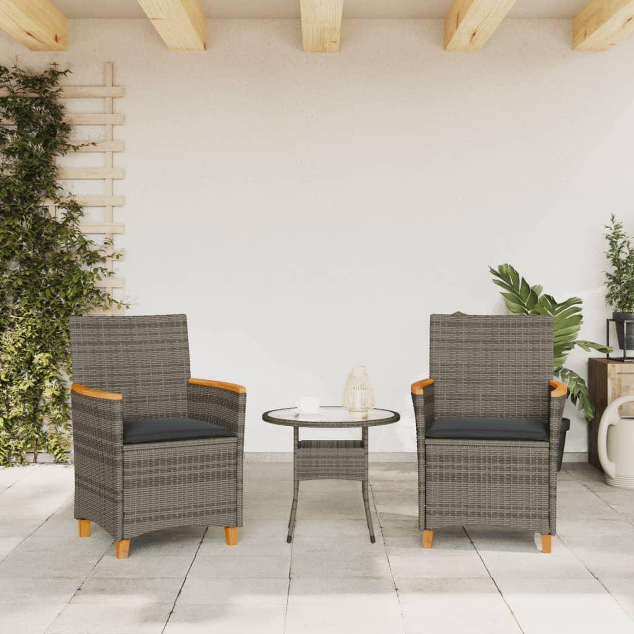 Voir la diapositive 3 : VIDAXL Chaises de jardin coussins lot de 2 gris resine tressee et bois