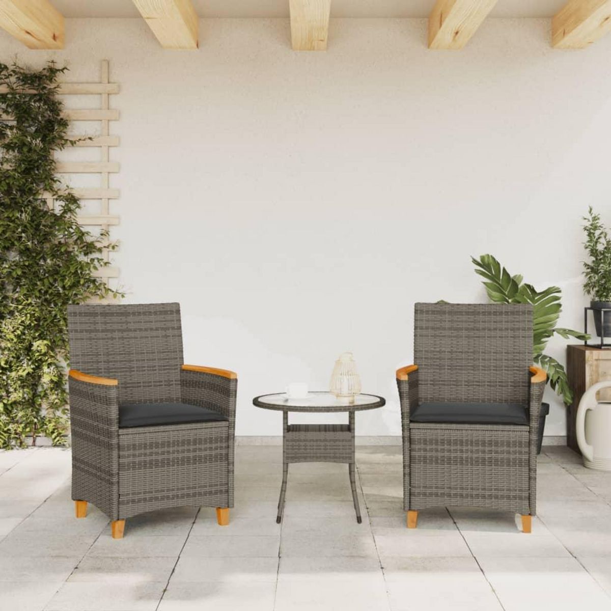 VIDAXL Chaises de jardin coussins lot de 2 gris resine tressee et bois
