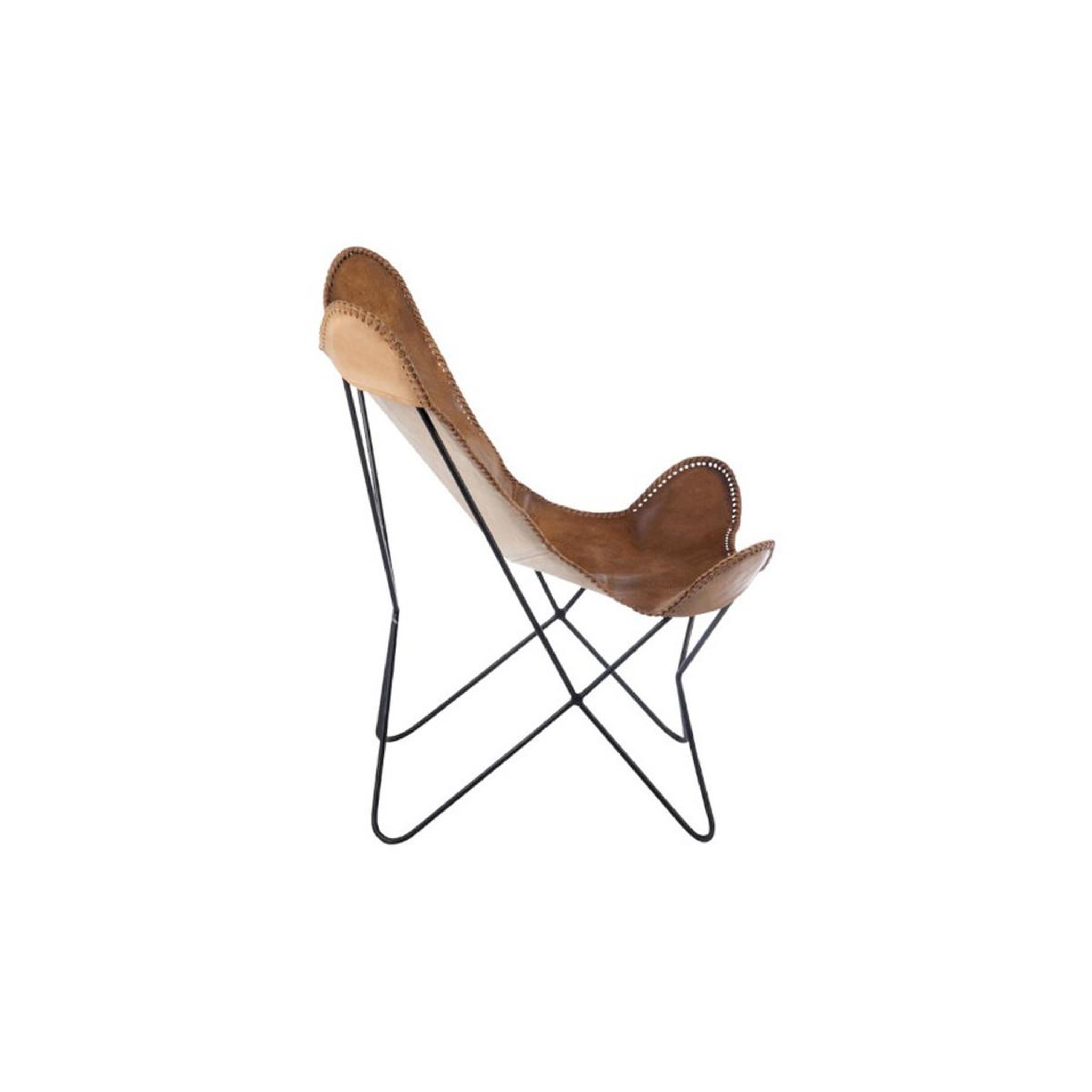 Voir la diapositive 3 : J-LINE Fauteuil design en cuir  papillon  73cm marron