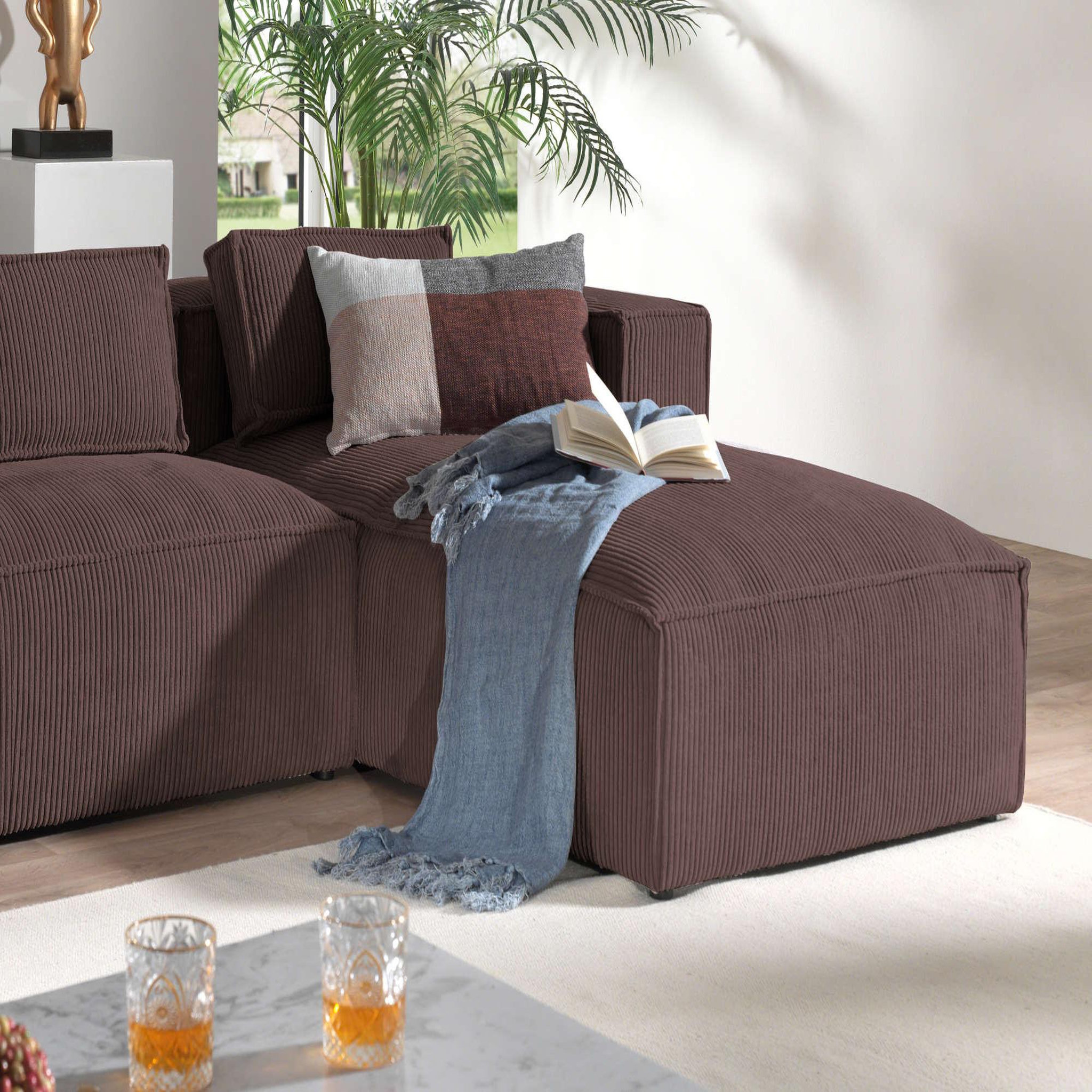 Voir la diapositive 3 : LISA DESIGN Stella - canapé d'angle - en velours côtelé - 4 places -style contemporain - droit