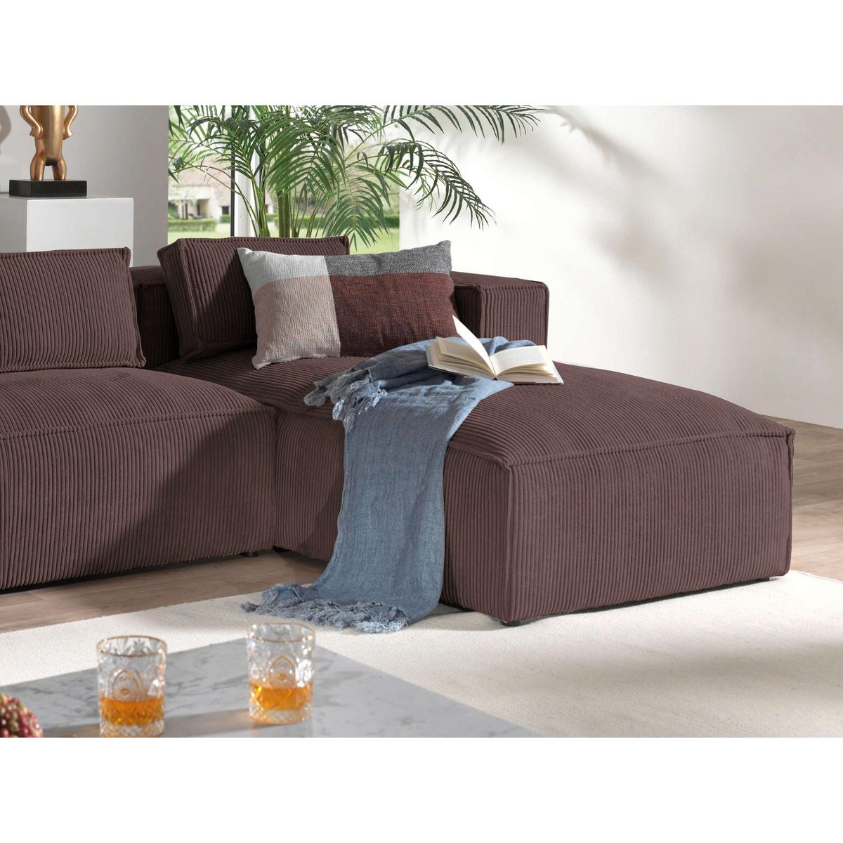 LISA DESIGN Stella - canapé d'angle - en velours côtelé - 4 places -style contemporain - droit