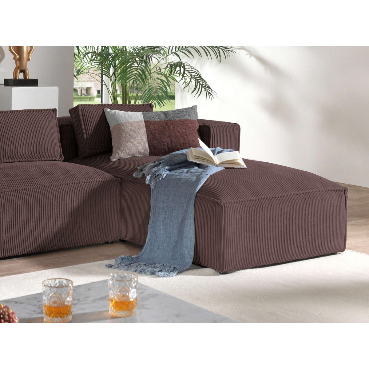 LISA DESIGN Stella - canapé d'angle - en velours côtelé - 4 places -style contemporain - droit