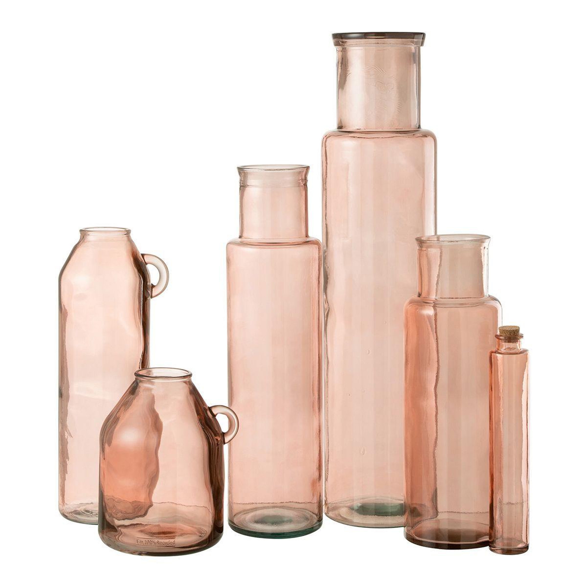 Voir la diapositive 3 : J-LINE Vase anse en verre  bouteille  25cm rose
