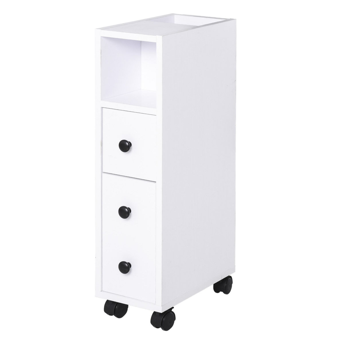 HOMCOM Meuble bas colonne rangement salle de bain à roulettes blanc dim. 18L x 30l x 68,5H cm