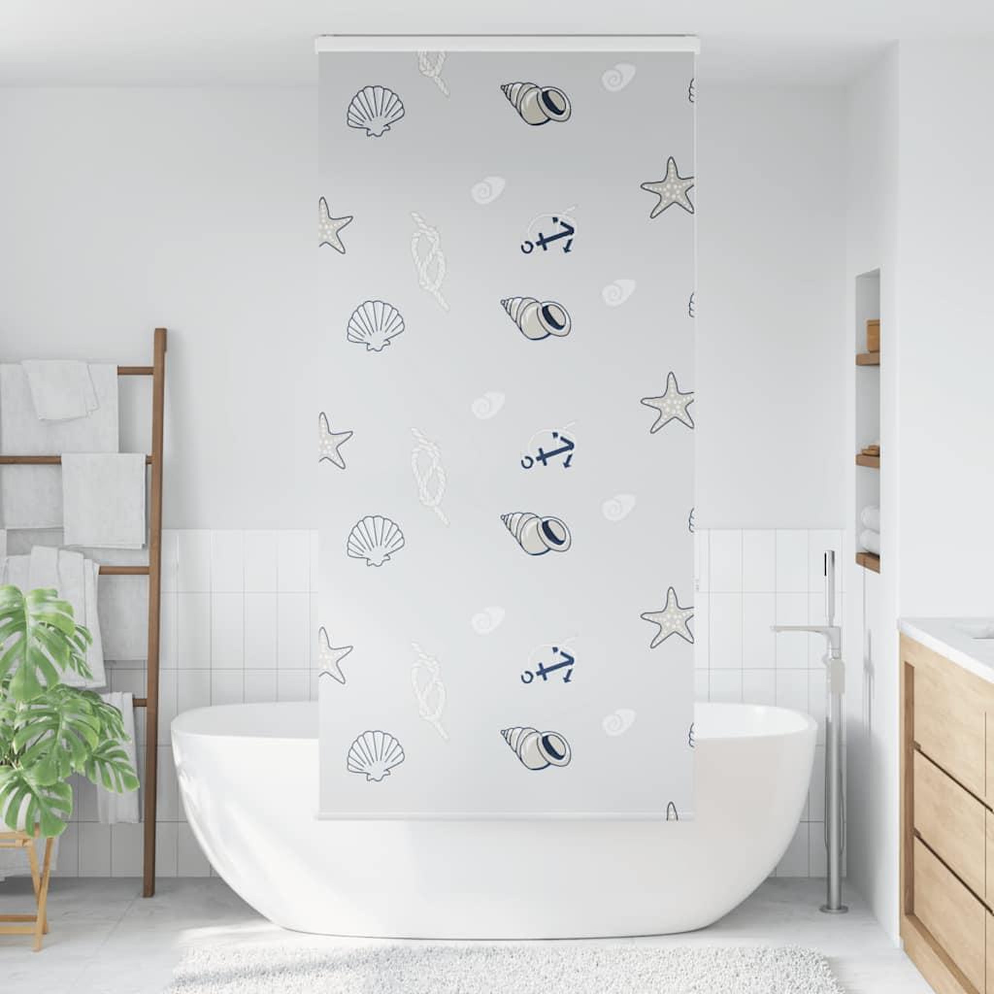 Voir la diapositive 2 : VIDAXL Store enrouleur de douche avec cassette largeur du tissu 86 cm