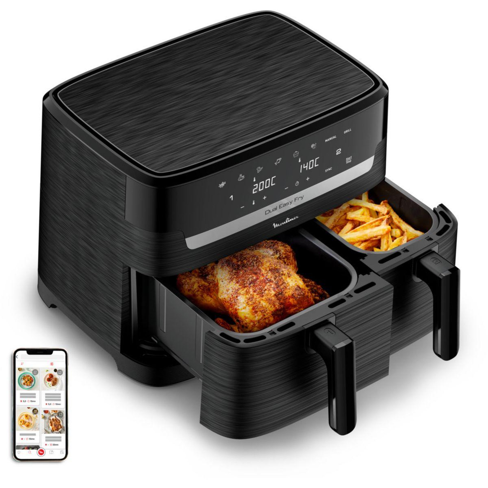 Voir la diapositive 1 : MOULINEX Friteuse sans huile Easy fry Dual XXL 8,3L EZ901N20