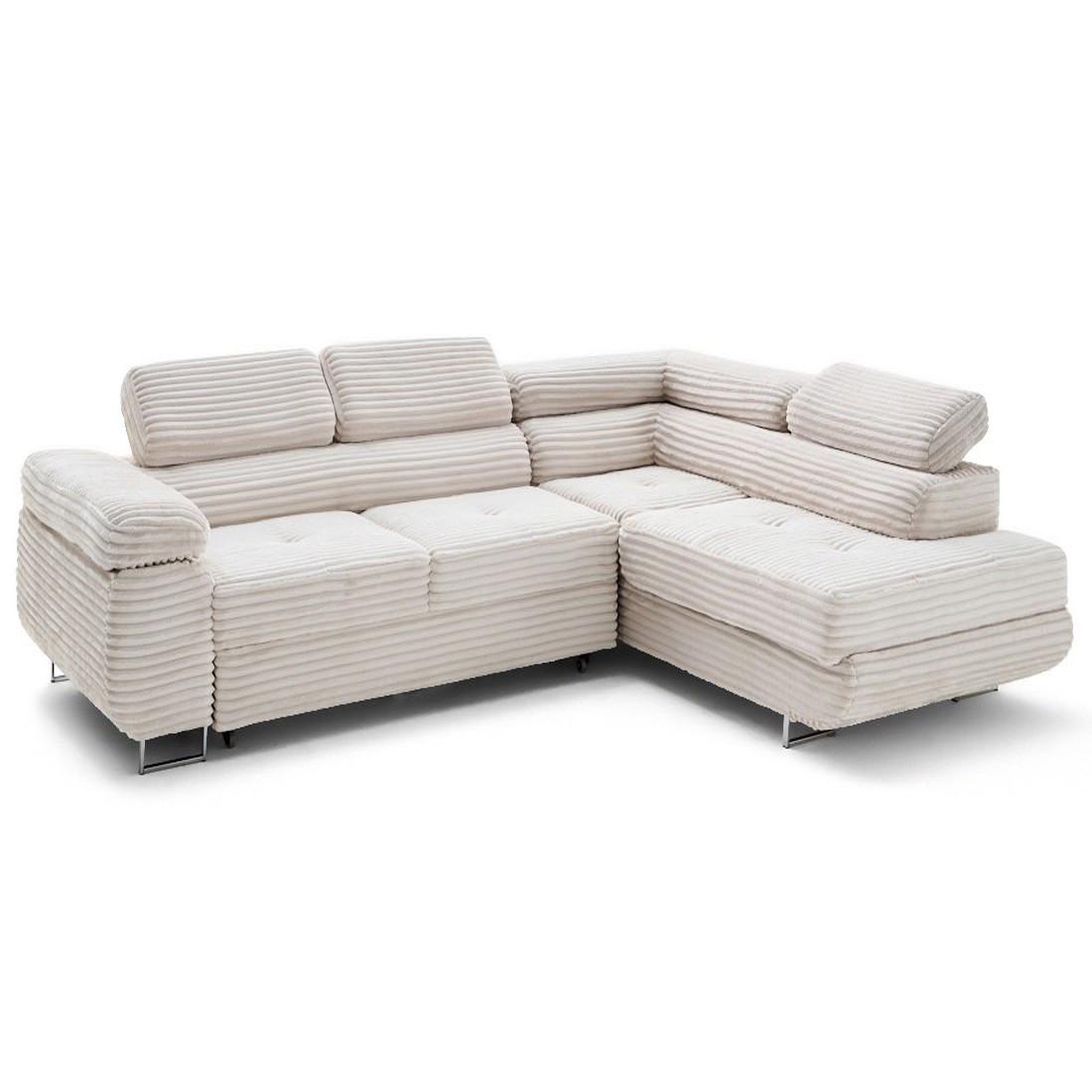 Voir la diapositive 2 : LISA DESIGN Zaria - canapé d'angle droit 5 places convertible avec coffre et têtières en velours côtelé grosses côtes