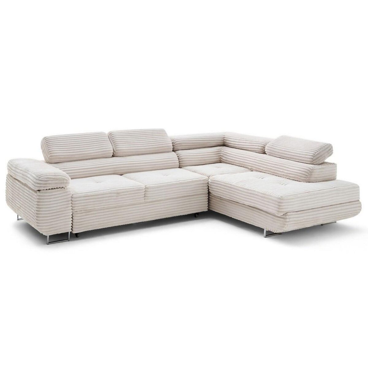 LISA DESIGN Zaria - canapé d'angle droit 5 places convertible avec coffre et têtières en velours côtelé grosses côtes