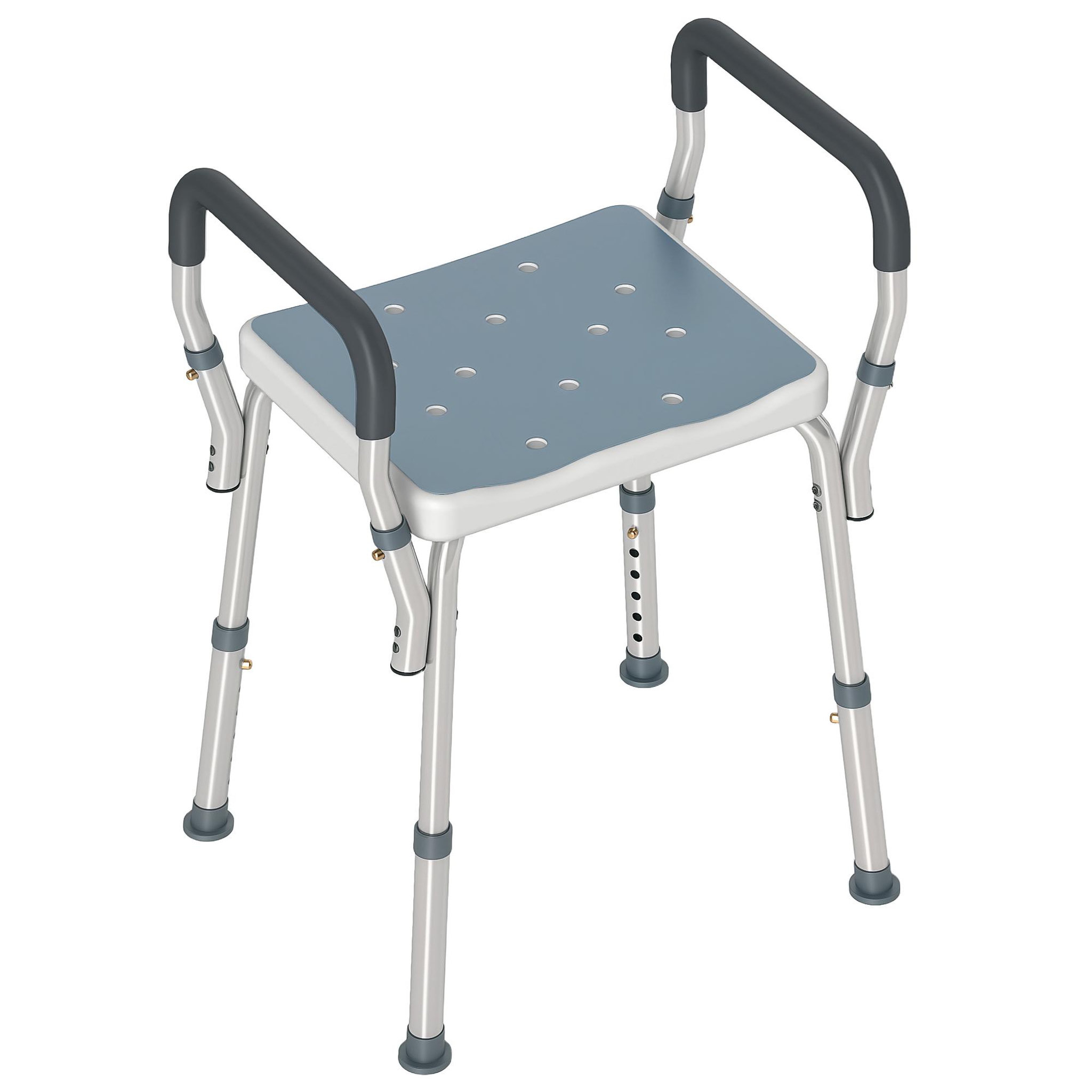 HOMCOM Chaise de douche tabouret de douche antidérapant - hauteur réglable, accoudoirs - alu hdpe bleu