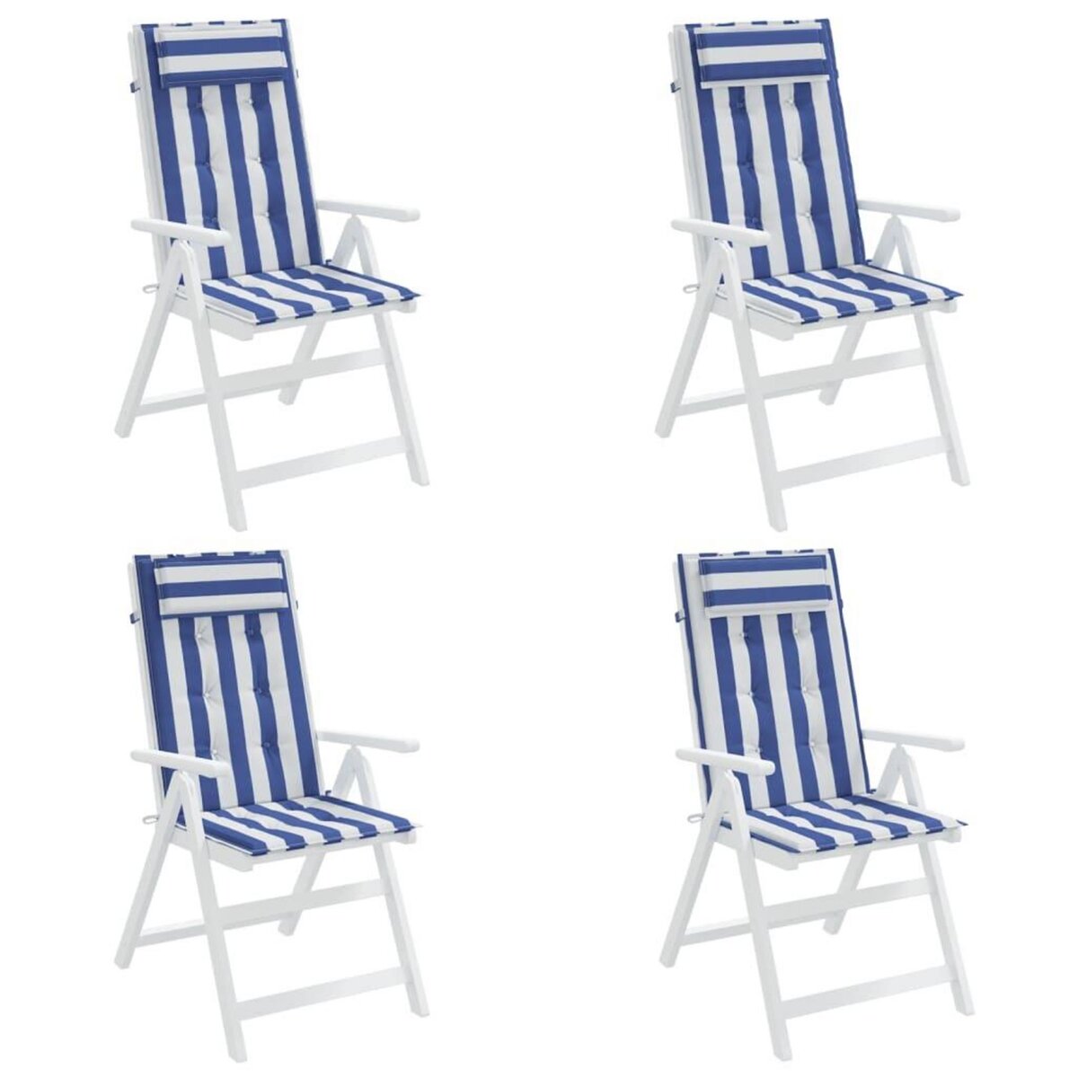 VIDAXL Coussins de chaise a dossier haut lot de 4 rayures bleu/blanc