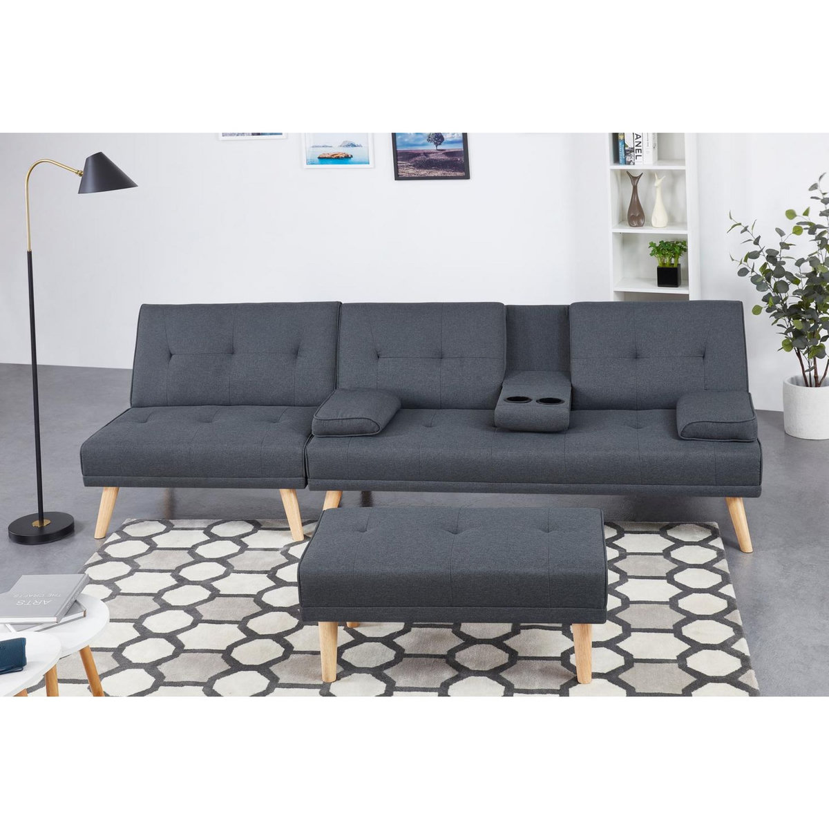 CONCEPT USINE Canapé scandinave convertible 5 places en tissu gris STOCKHOLM