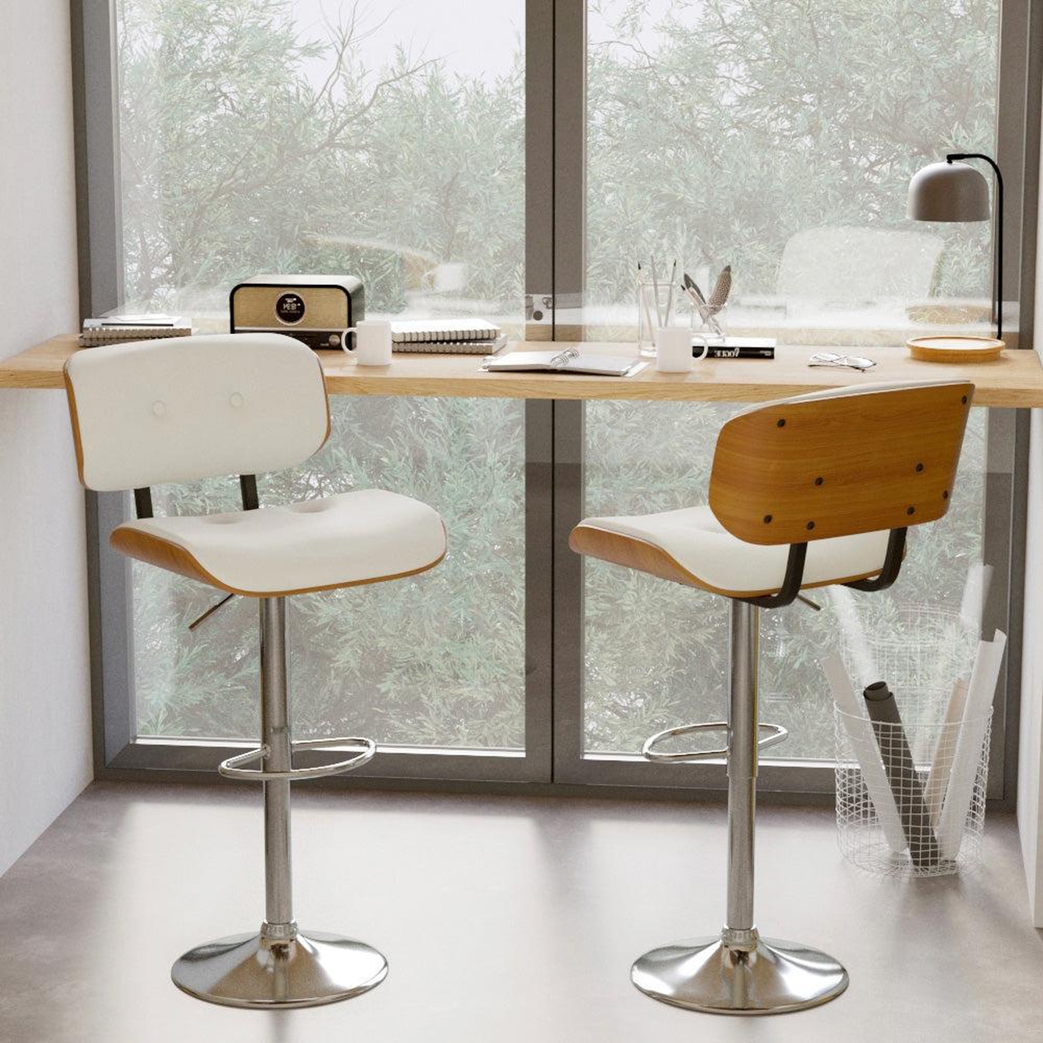Voir la diapositive 5 : MAISON PAVANE Chaise de bar réglable en pu blanc 65/86 cm-melchior