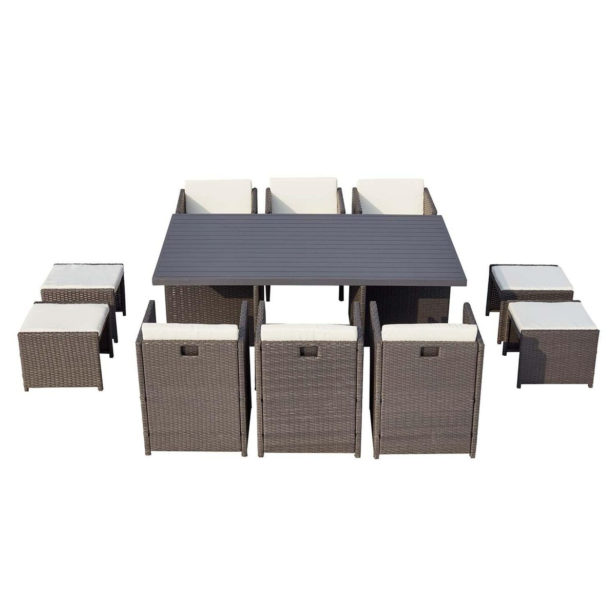 CONCEPT USINE Table et chaise 10 places encastrables alu résine gris-blanc SUNSET