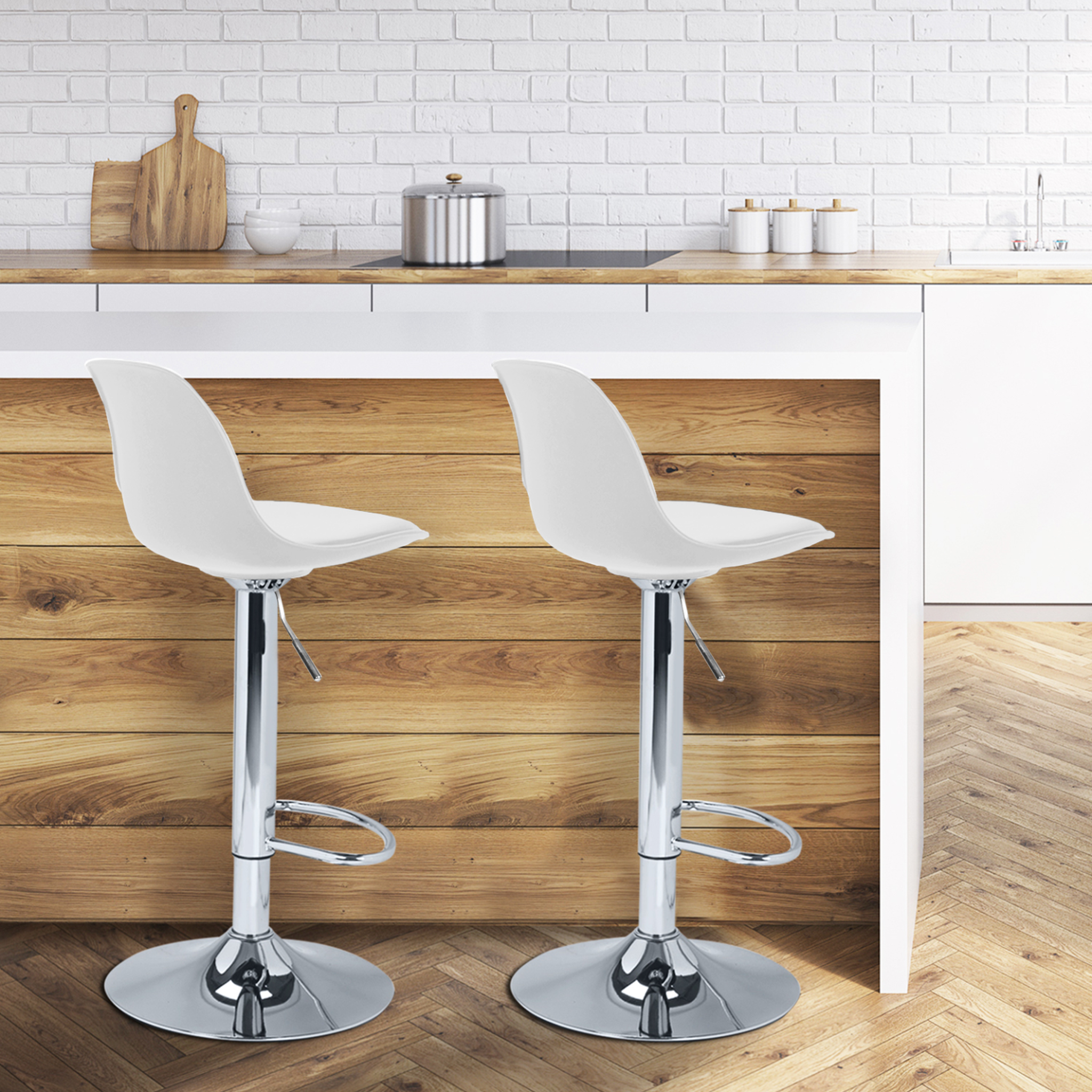 Voir la diapositive 2 : ID MARKET Lot de 2 tabourets de bar karl design blanc