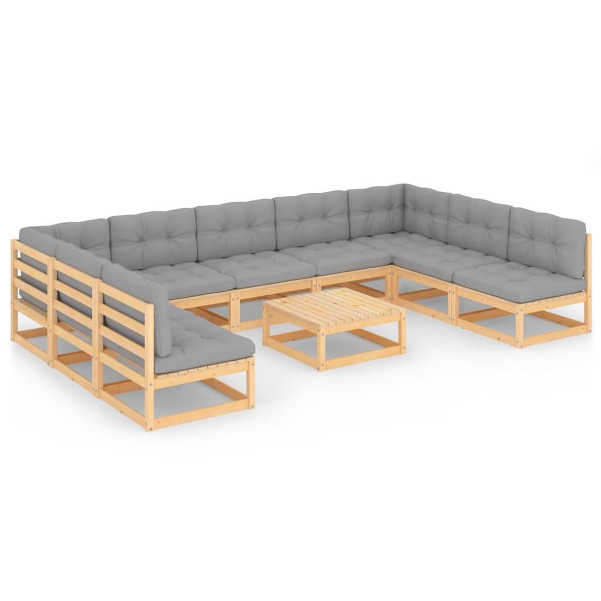 Voir la diapositive 2 : VIDAXL Salon de jardin 10 pcs avec coussins Bois de pin massif