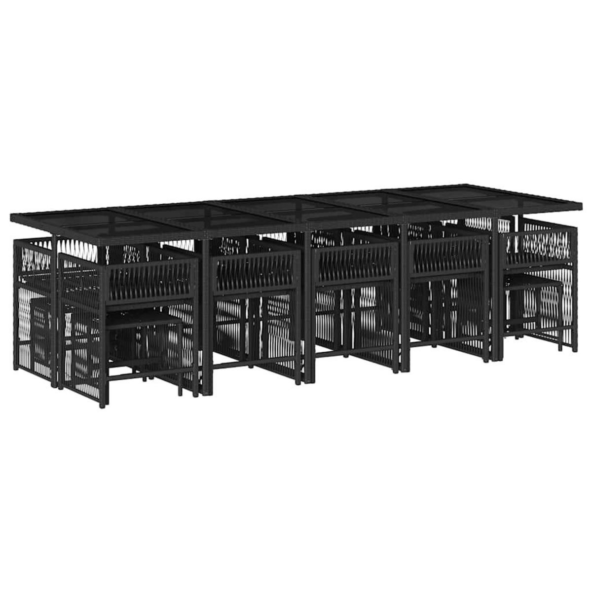 VIDAXL Ensemble a manger de jardin 15 pcs coussins noir resine tressee