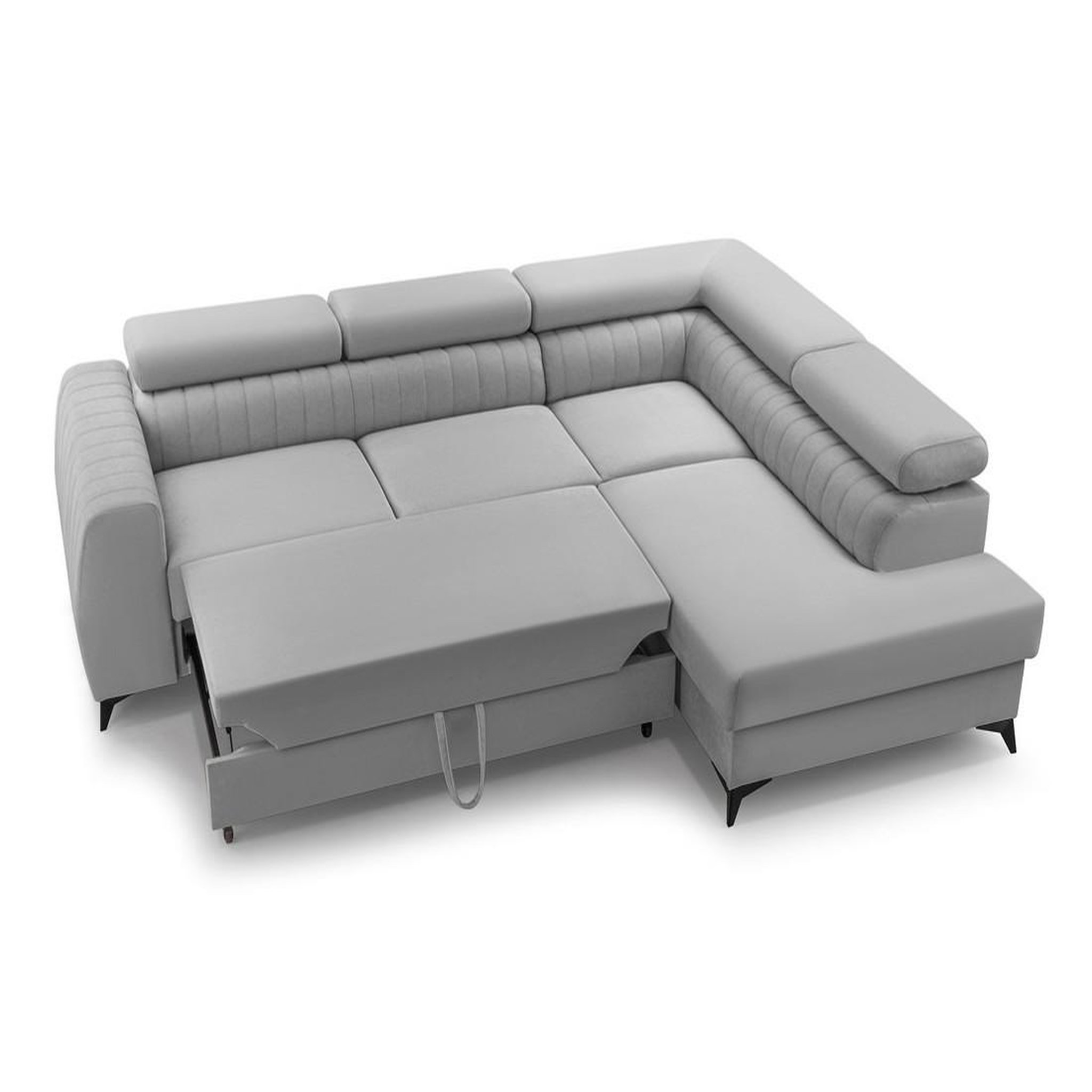 Voir la diapositive 3 : BEST MOBILIER Aneta - canapé d'angle droit 5 places - convertible avec coffre et têtières - en velours