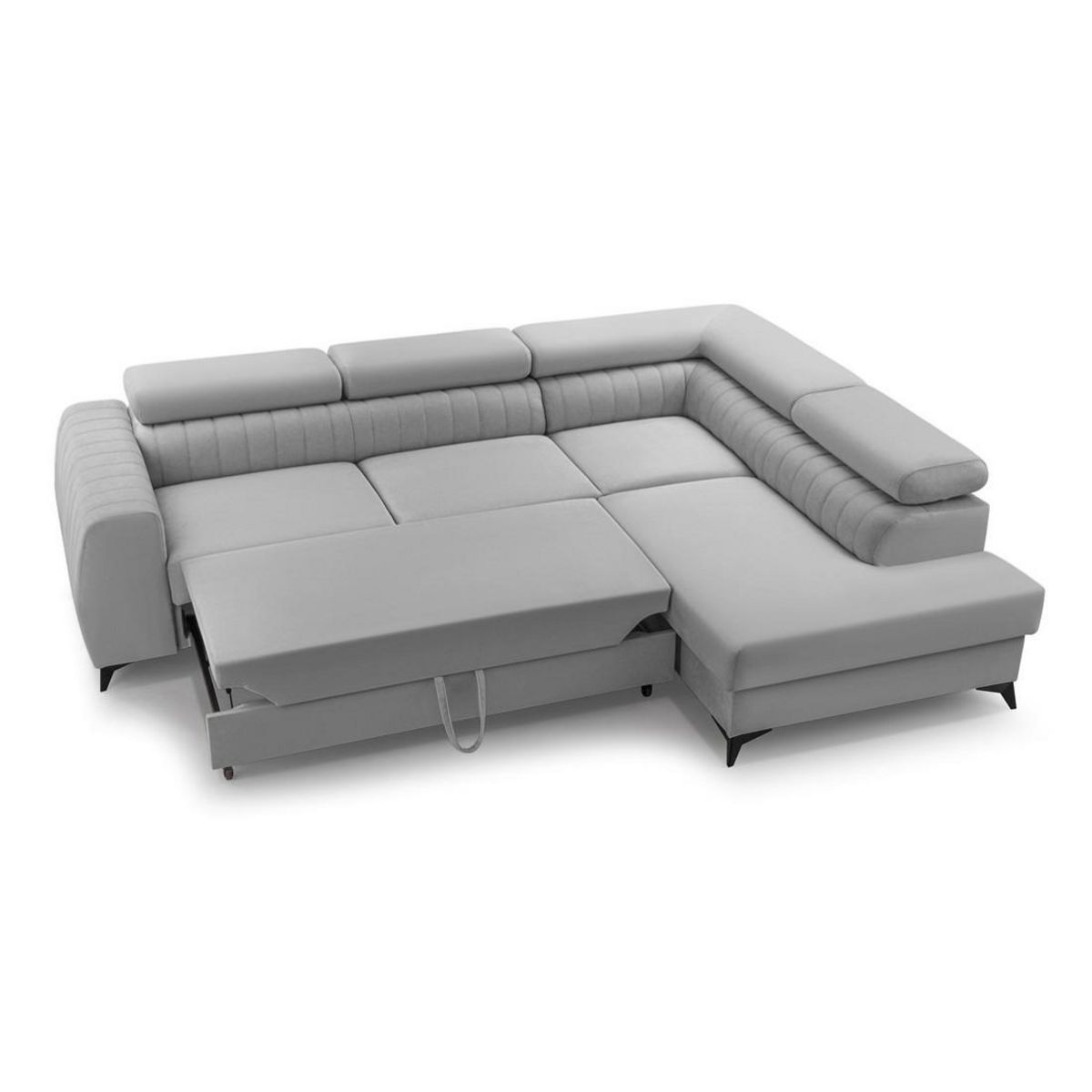 BEST MOBILIER Aneta - canapé d'angle droit 5 places - convertible avec coffre et têtières - en velours