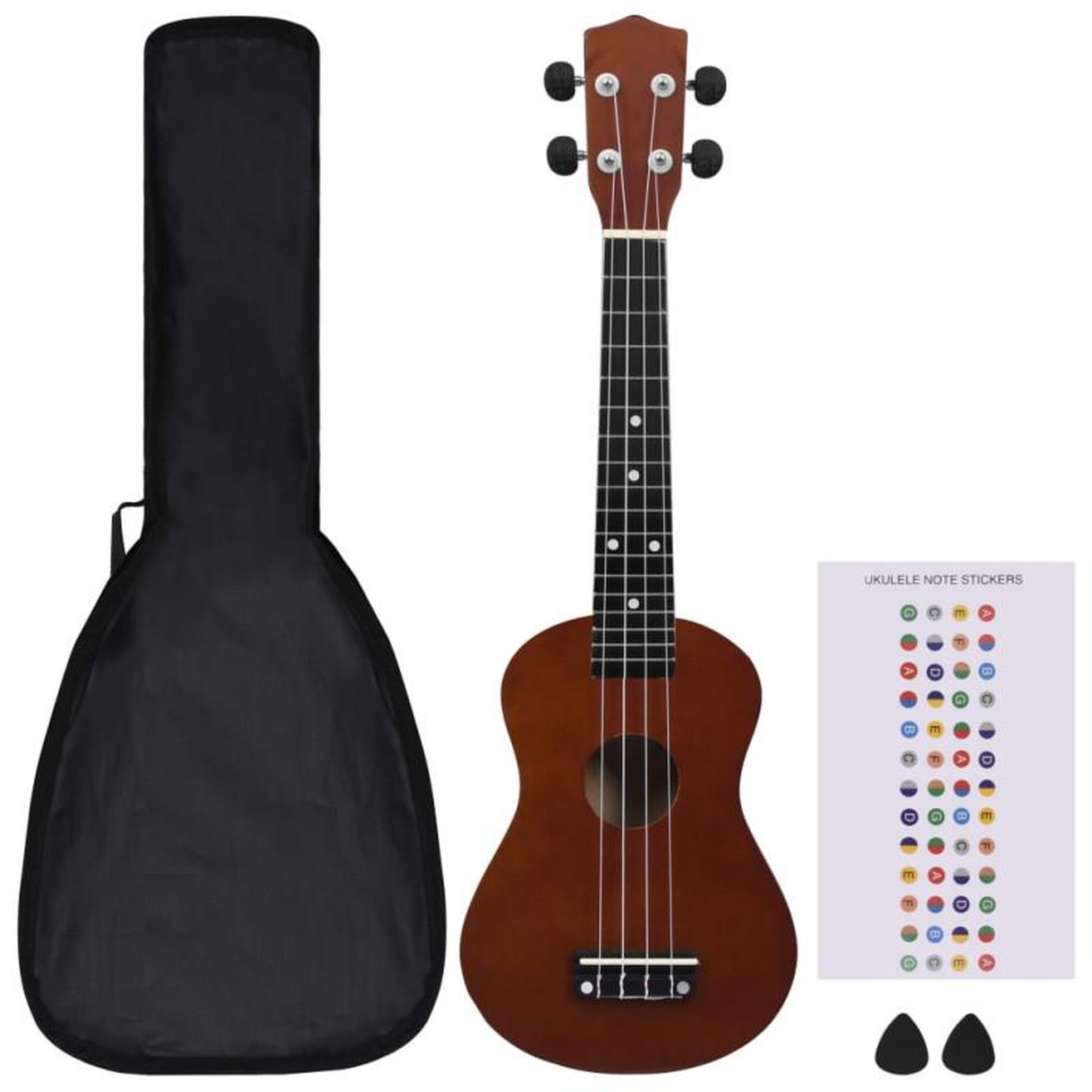 Voir la diapositive 2 : VIDAXL Jeu de ukulélé soprano avec sac pour enfants bois foncé 23