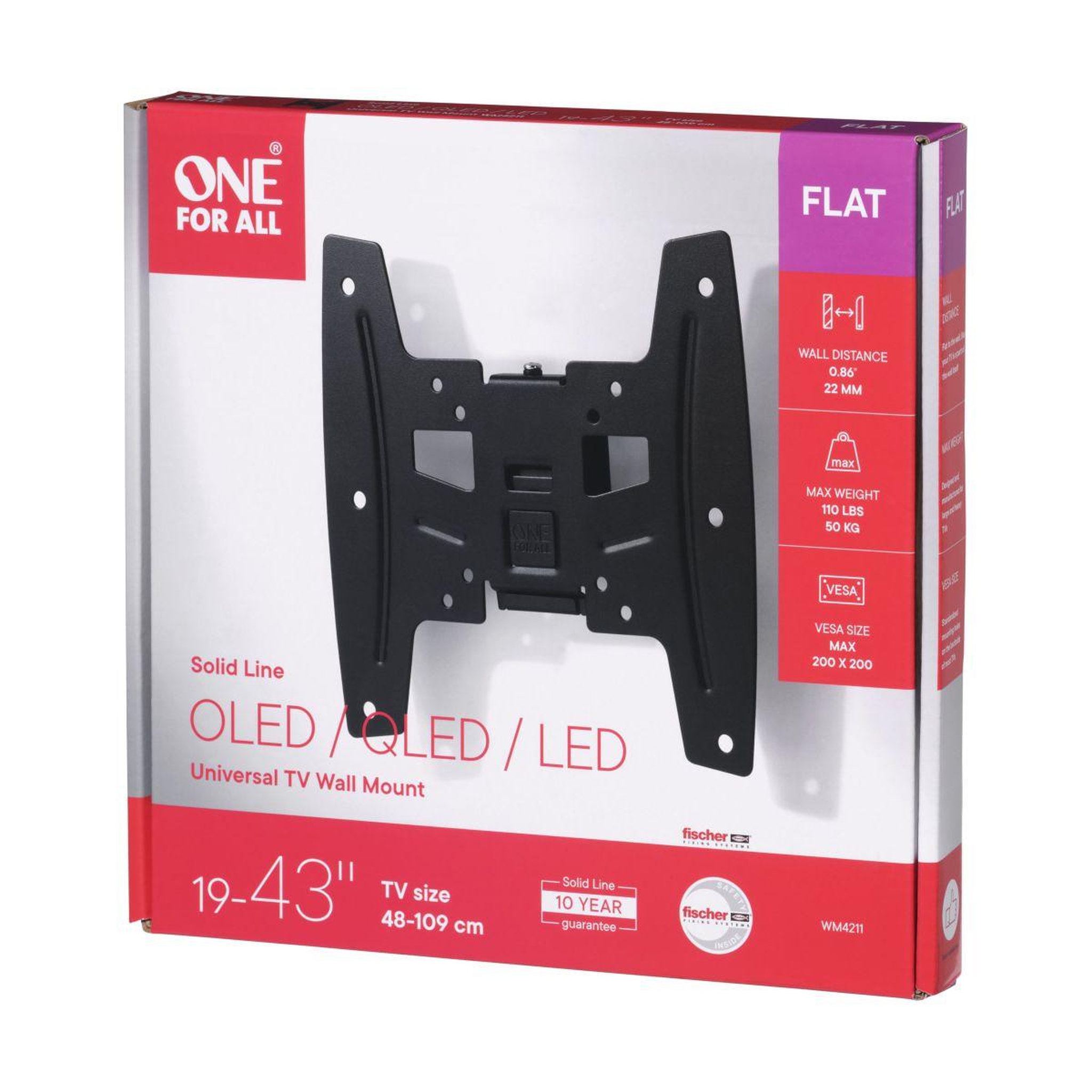 Voir la diapositive 3 : One For All Support mural tv tv solid fixe 19/43 pouces vesa200