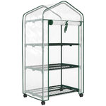 OUTSUNNY Mini serre de jardin 3 étagères porte enroulable 4 roulettes PE transparent