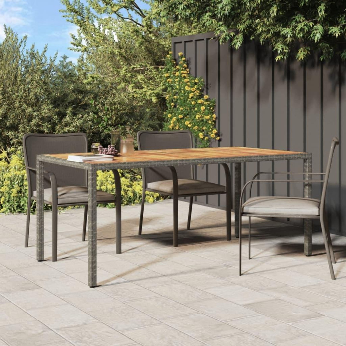 VIDAXL Table de jardin 190x90x75 cm Resine tressee/bois d'acacia Gris