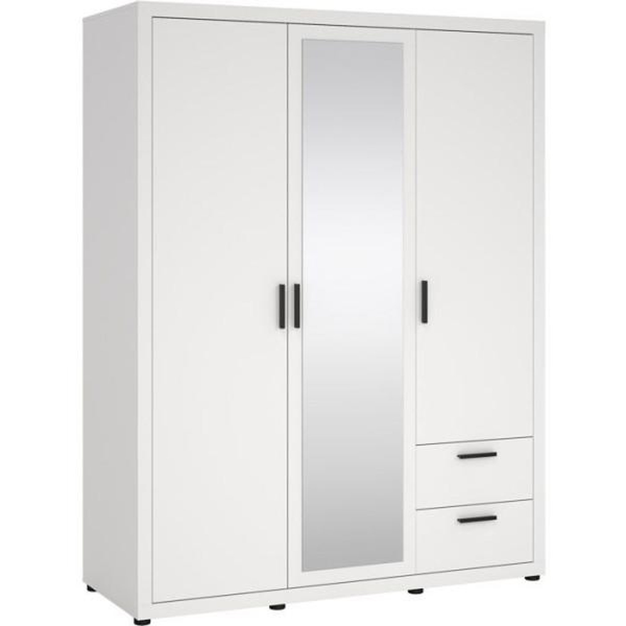 Voir la diapositive 5 : MARKET24 Armoire de chambre - mira - blanc mat - 3 portes dont 1 avec miroir - 2 tiroirs - 153,6 x 59,8 x 200,9 cm