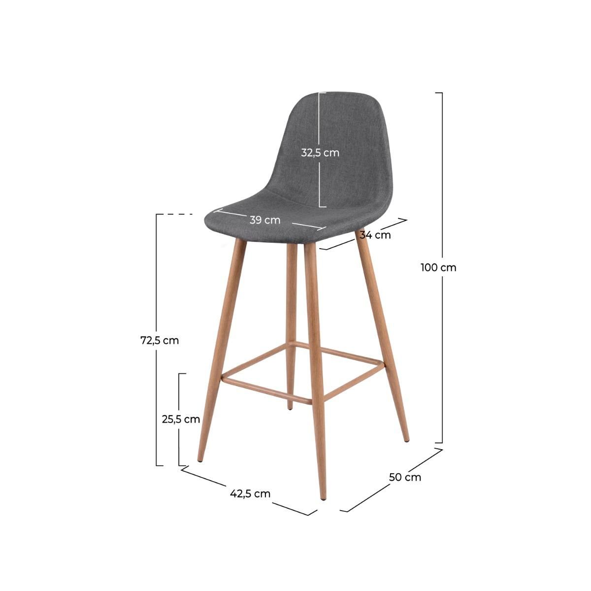 Rendez vous déco Lot de 2 chaises de bar 72.5 cm en tissu gris - Fredrik